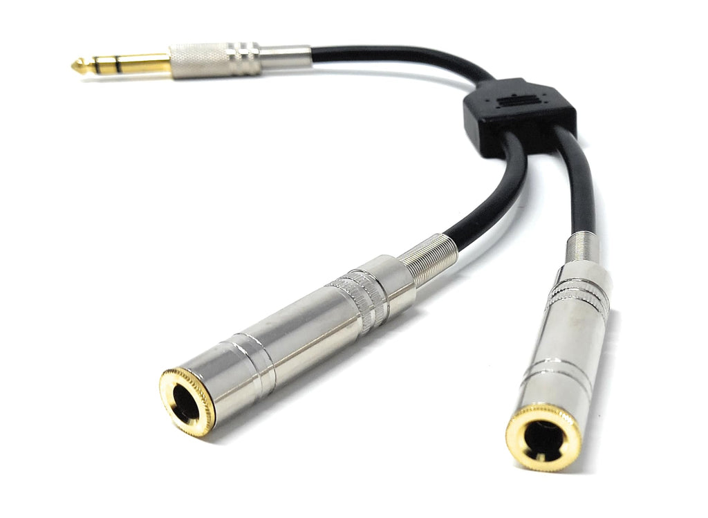 Premium 1/4 Inch TRS Stereo Y-Splitter Cable – 6.35mm Male to Dual 6.35mm Female Adapter, Gold-Plated Connectors, Heavy-Duty Audio Splitter for Headphones, Amps, Mixers, and Studio Equipment
