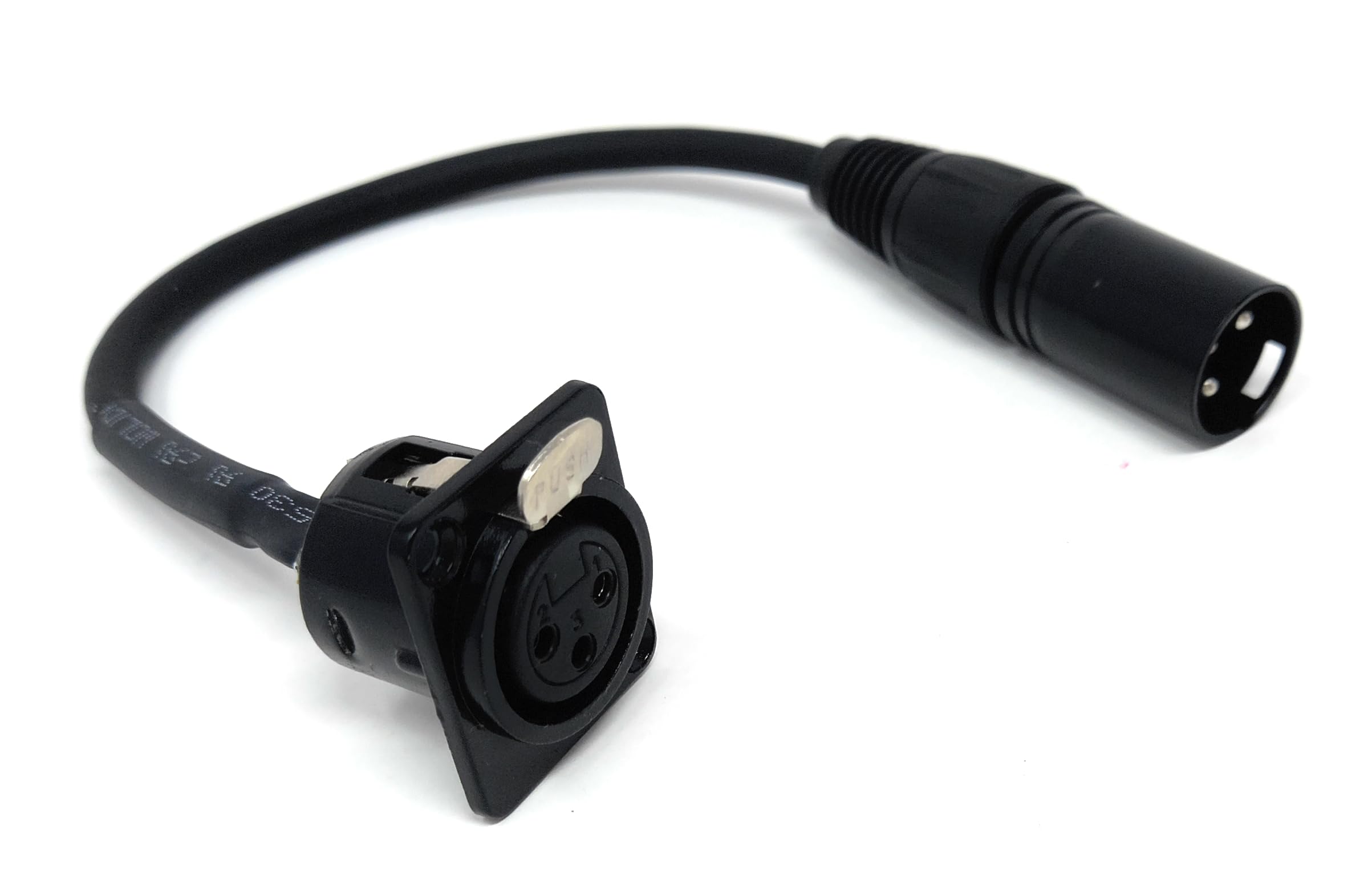 DRUT XLR Audio Cable, 3-Pin Male to Female Panel Mount Connector, 20cm Pigtail, D-Type Pass-Through