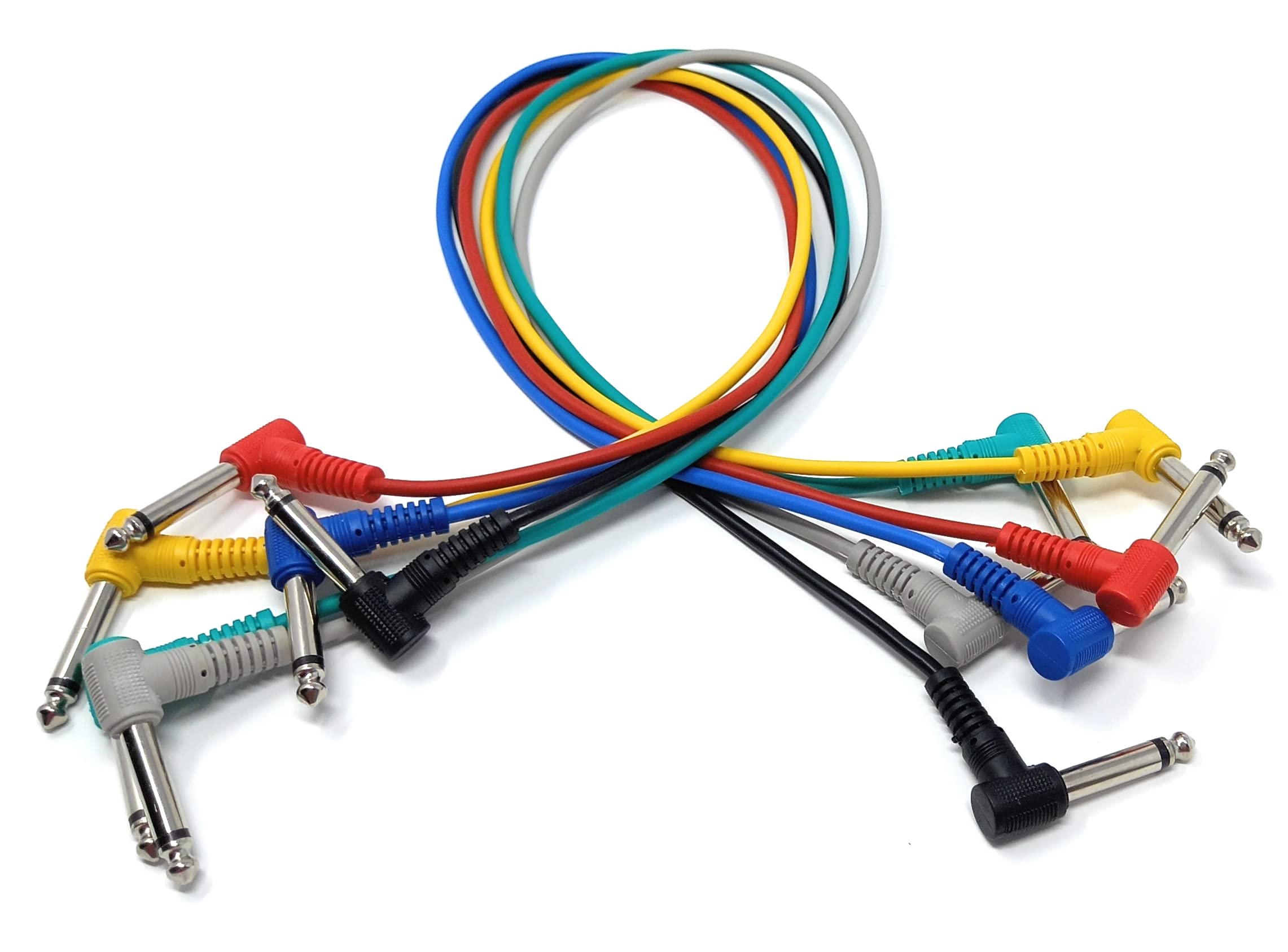 6 Pack 6.35mm Male to Male Guitar Patch Cable Noiseless Effects Pedal Mixing Desk Screened Lead (6 Colors)