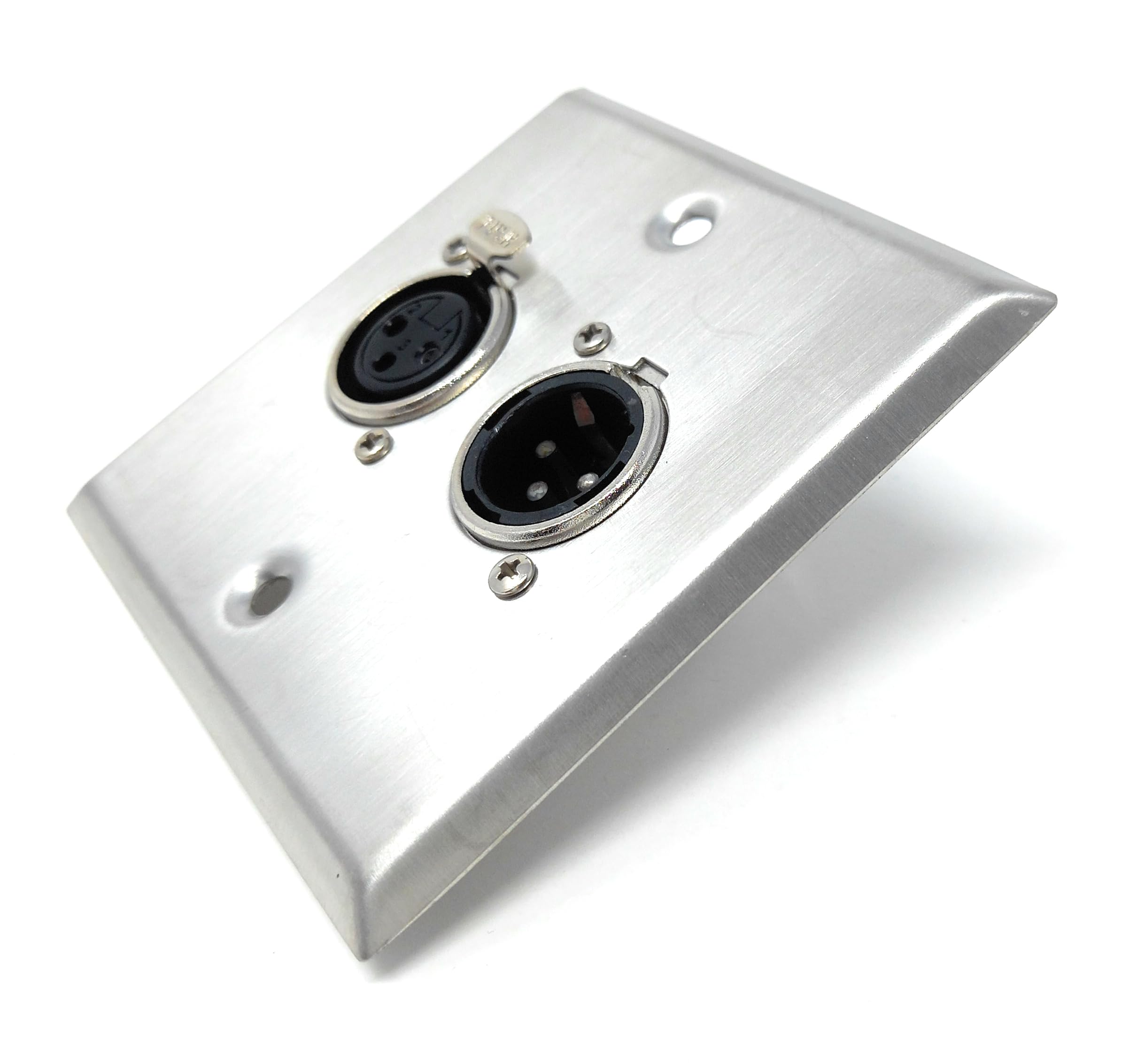 XLR Wall Plate – 3-Pin Single Gang Faceplate with 1 Male & 1 Female Socket, Stainless Steel Audio Panel with Soldering Ends for Mic, Mixer, Speaker & Amplifier