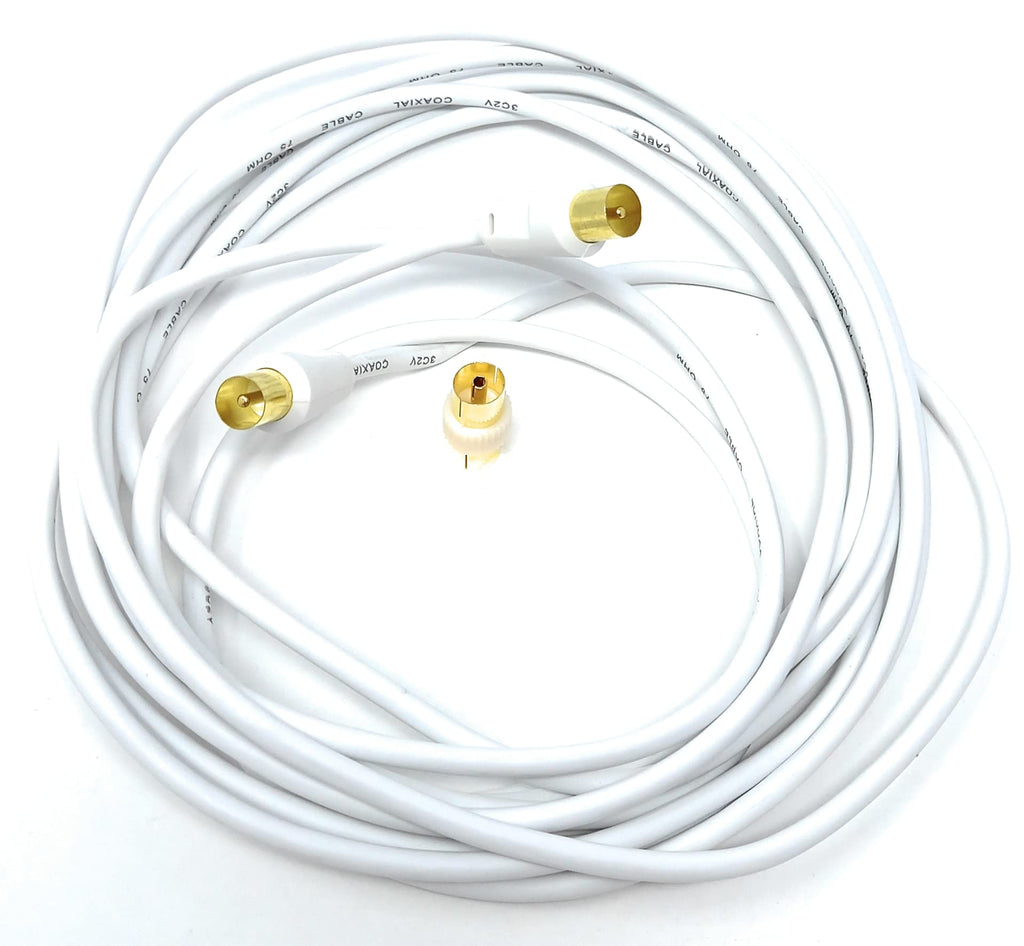 DRUT TV RF Male to Male Aerial Antenna Coaxial Cable With Female to Female Coupler, Gold Connectors 75 ohm, 3C2V