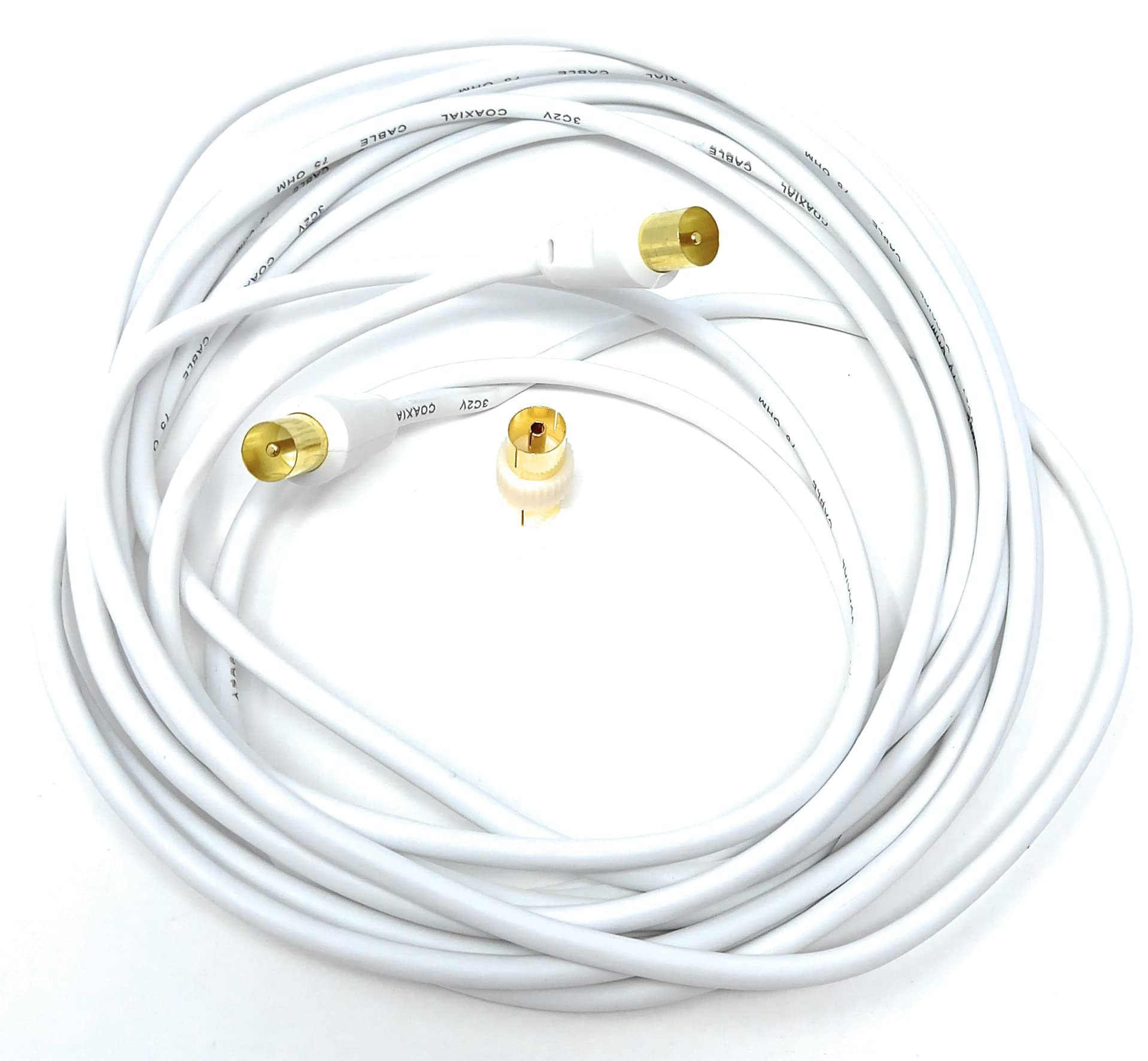 DRUT TV RF Male to Male Aerial Antenna Coaxial Cable With Female to Female Coupler, Gold Connectors 75 ohm, 3C2V