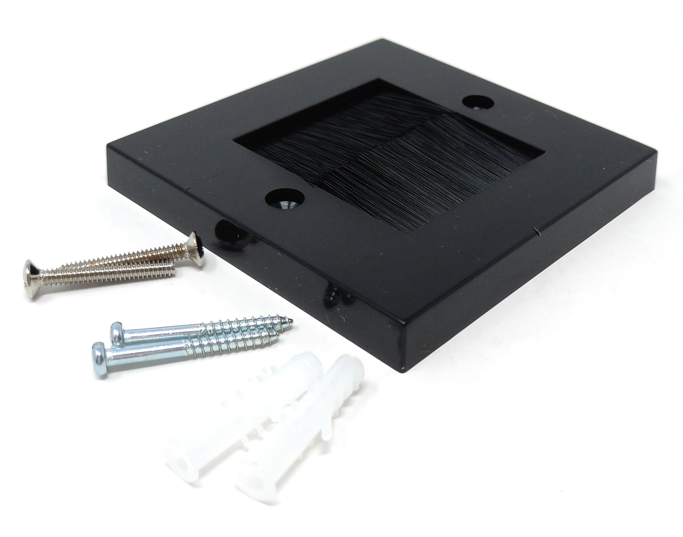 Single Gang Brush Wall Outlet Cable Entry Plate, Tidy Mount Faceplate, Black (Screws Included)