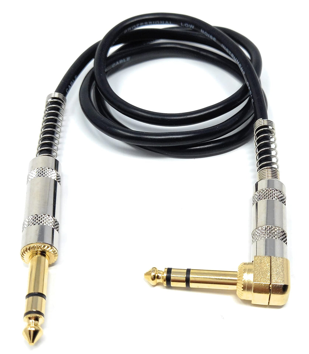 DRUT Straight 6.35mm to Right Angle Jack Stereo Audio Male to Male Plugs 3 Pole TRS Balanced Patch Cable