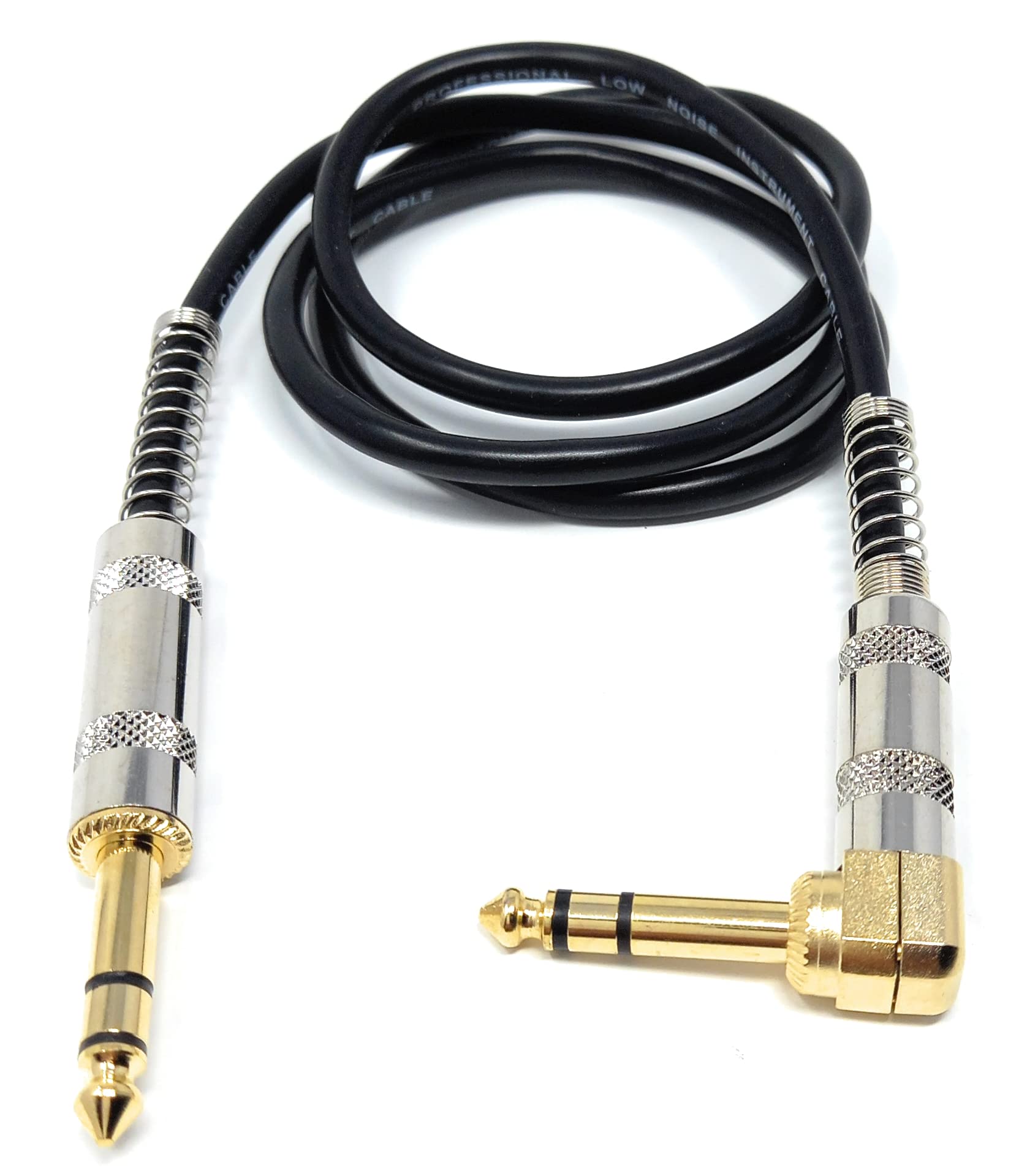 DRUT Straight 6.35mm to Right Angle Jack Stereo Audio Male to Male Plugs 3 Pole TRS Balanced Patch Cable