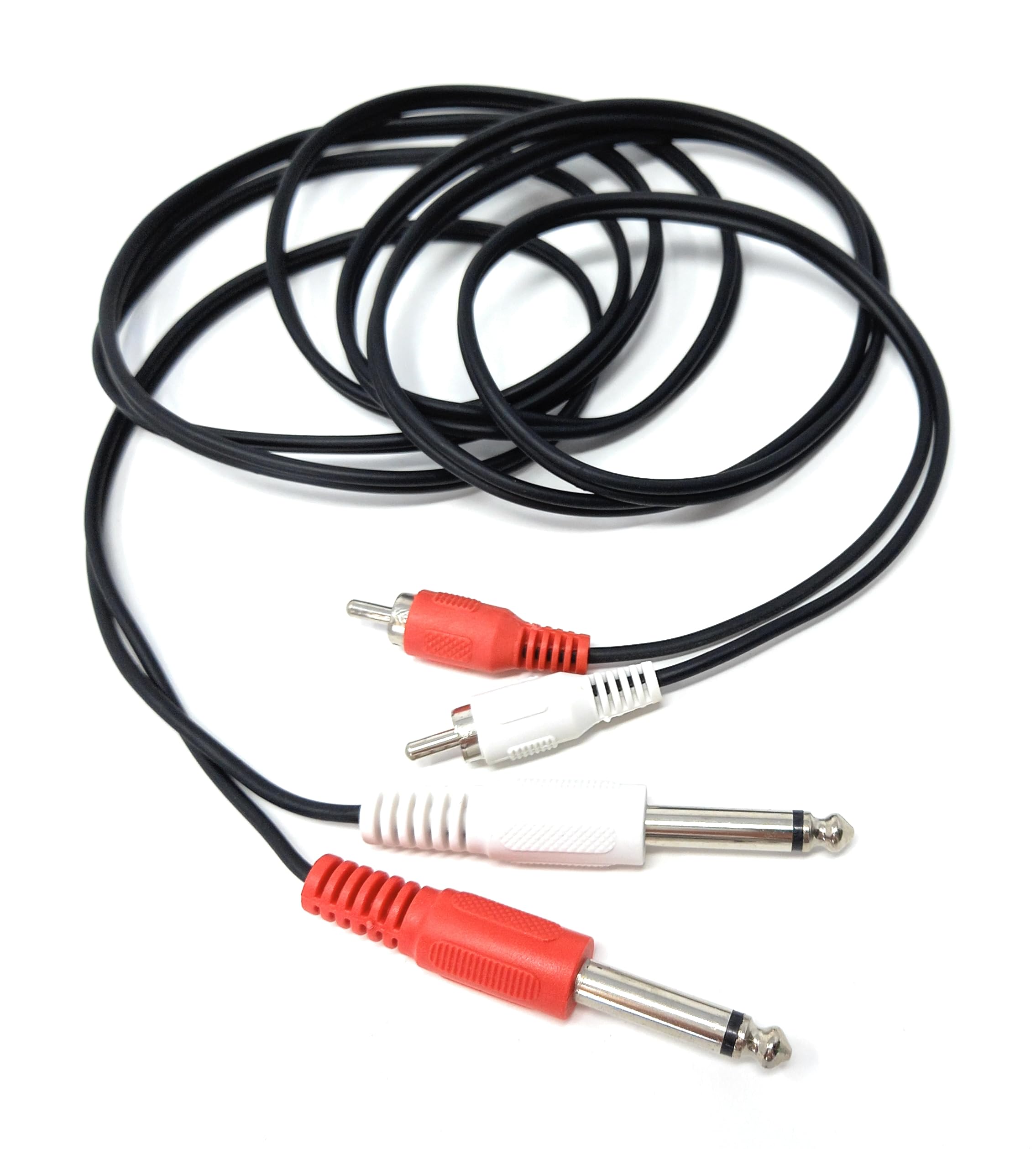 DRUT Twin 6.35mm MONO Jack Plugs to 2 x RCA Phono Plugs OFC Audio Cable Male to Male Lead