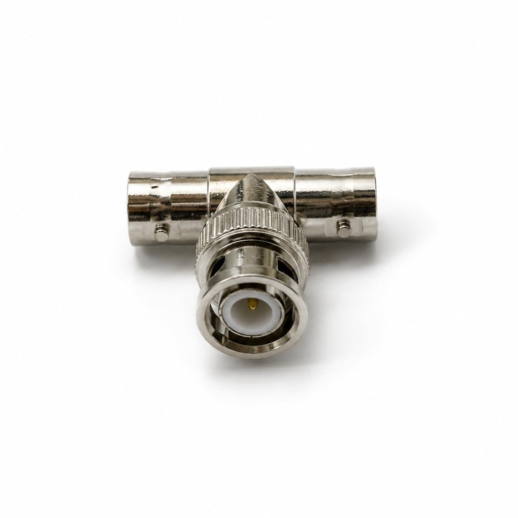 DRUT 3-Way BNC T Splitter Adapter, 1 BNC Male Plug to 2 Female Sockets, 50 Ohm Coaxial T Connector for CCTV, RF, Video and Test Equipment