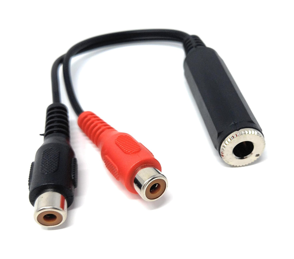 DRUT 15cm 6.35mm Mono Jack Socket to Twin RCA Phono Sockets Audio Cable Lead Adapter