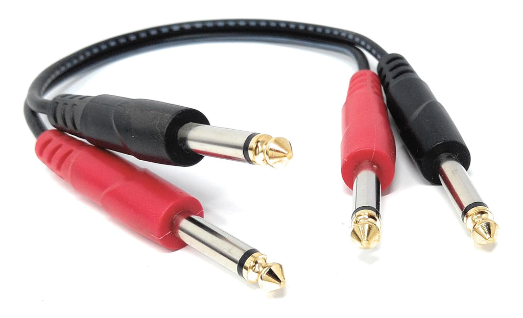 DRUT 2x 6.35mm (1/4") Mono Jack to 2x 6.35mm Mono TS Jack Audio Cable – Twin Signal Patch Lead for Mixers, Controllers, DJ & Audio Equipment, Gold Ends