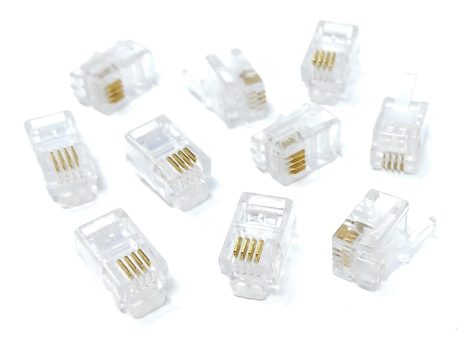 DRUT RJ10 4P4C Modular Crimps, 4P4C Plug Ends Cable Connectors, 10 Pieces, for Telephone Handset Cables, Leads 4-Pin Adapters
