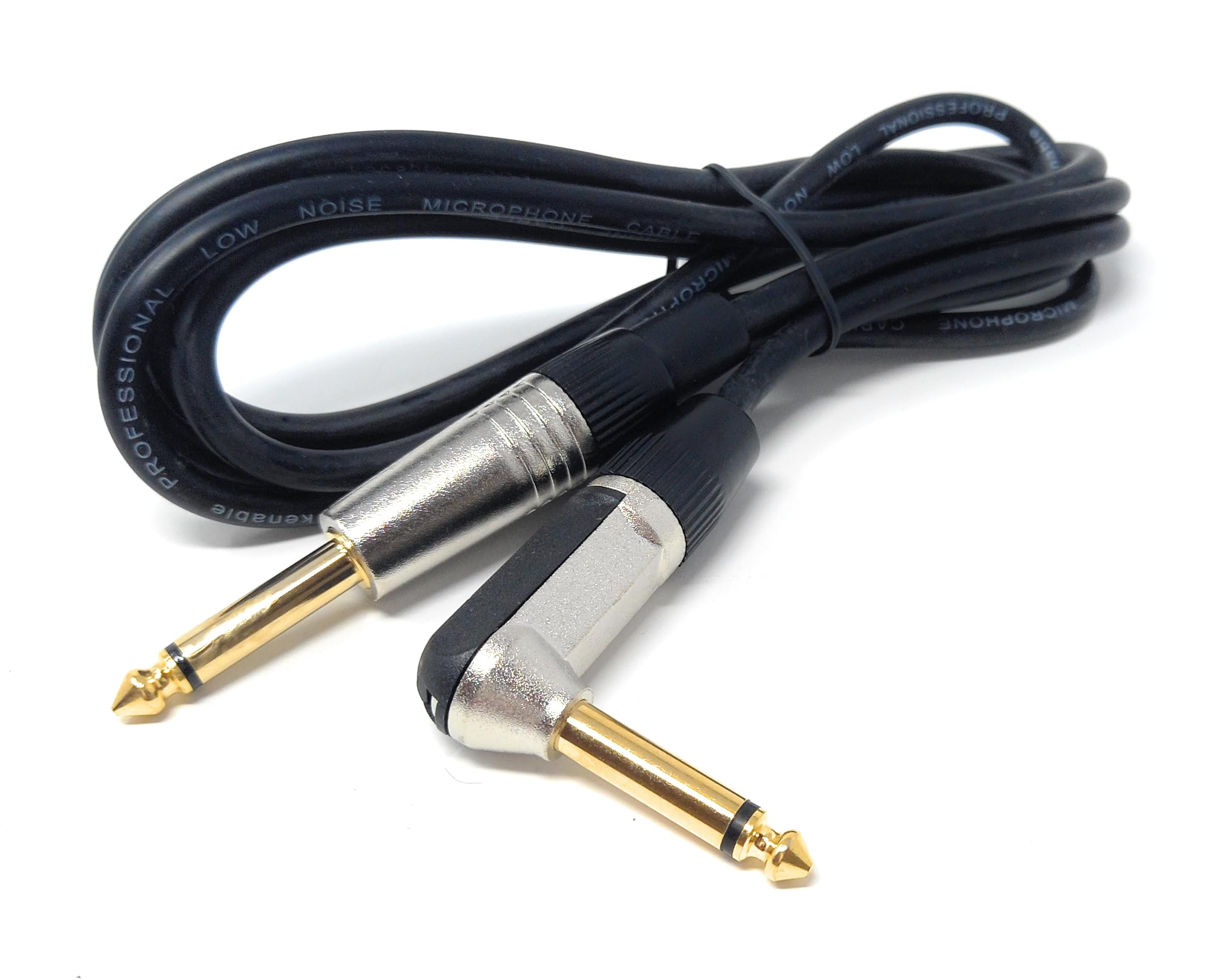 DRUT 6.35mm 1/4'' Right Angle MONO Male to Male Jack Cable Compatible with Guitar/Amp/Speaker Low Noise Lead Gold Connectors
