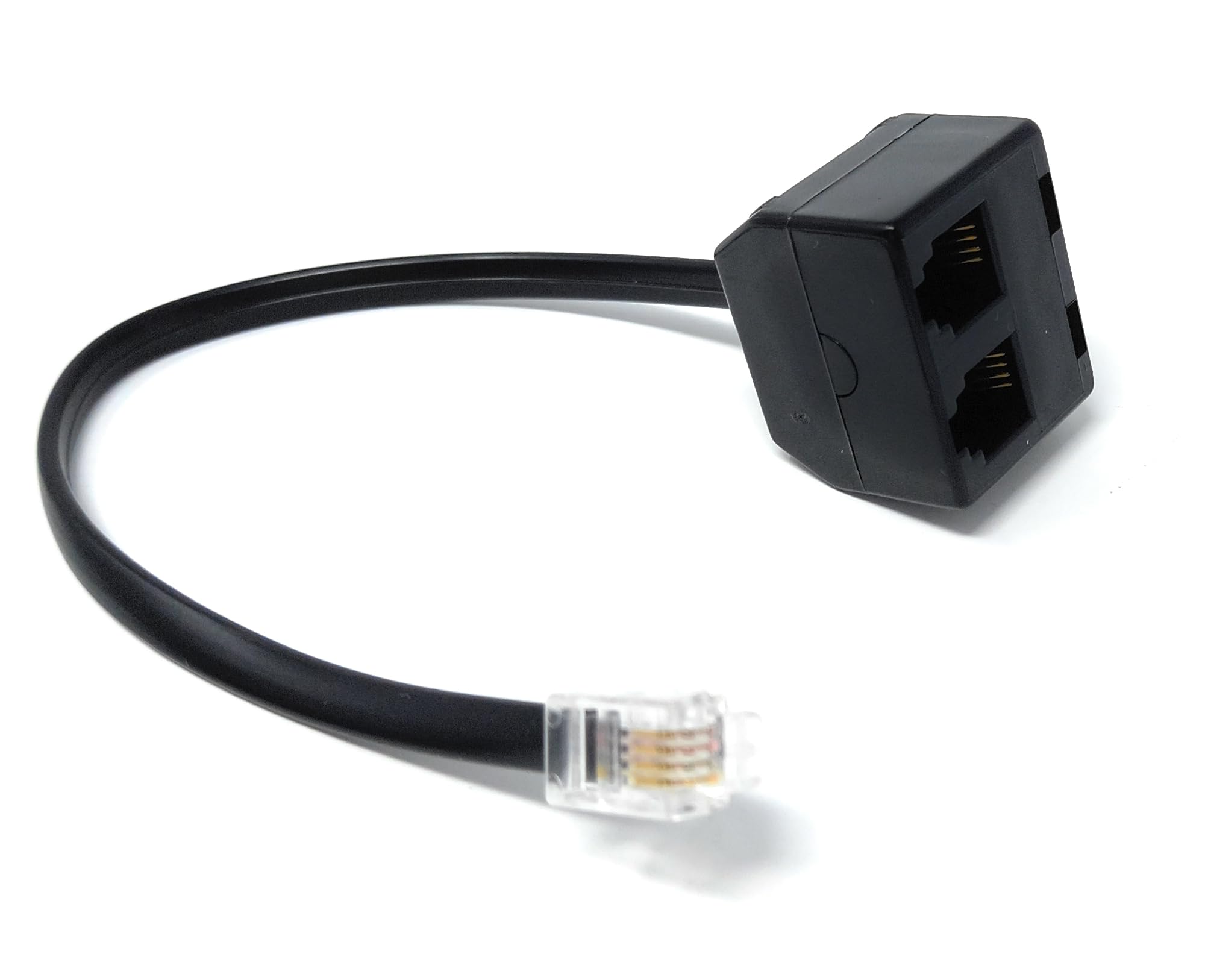 DRUT Twin RJ10 Sockets Headset Adapter 4P4C 2 Handsets to 1 Receiver, Allowing a Two Users Listen and Talk at the Same Time