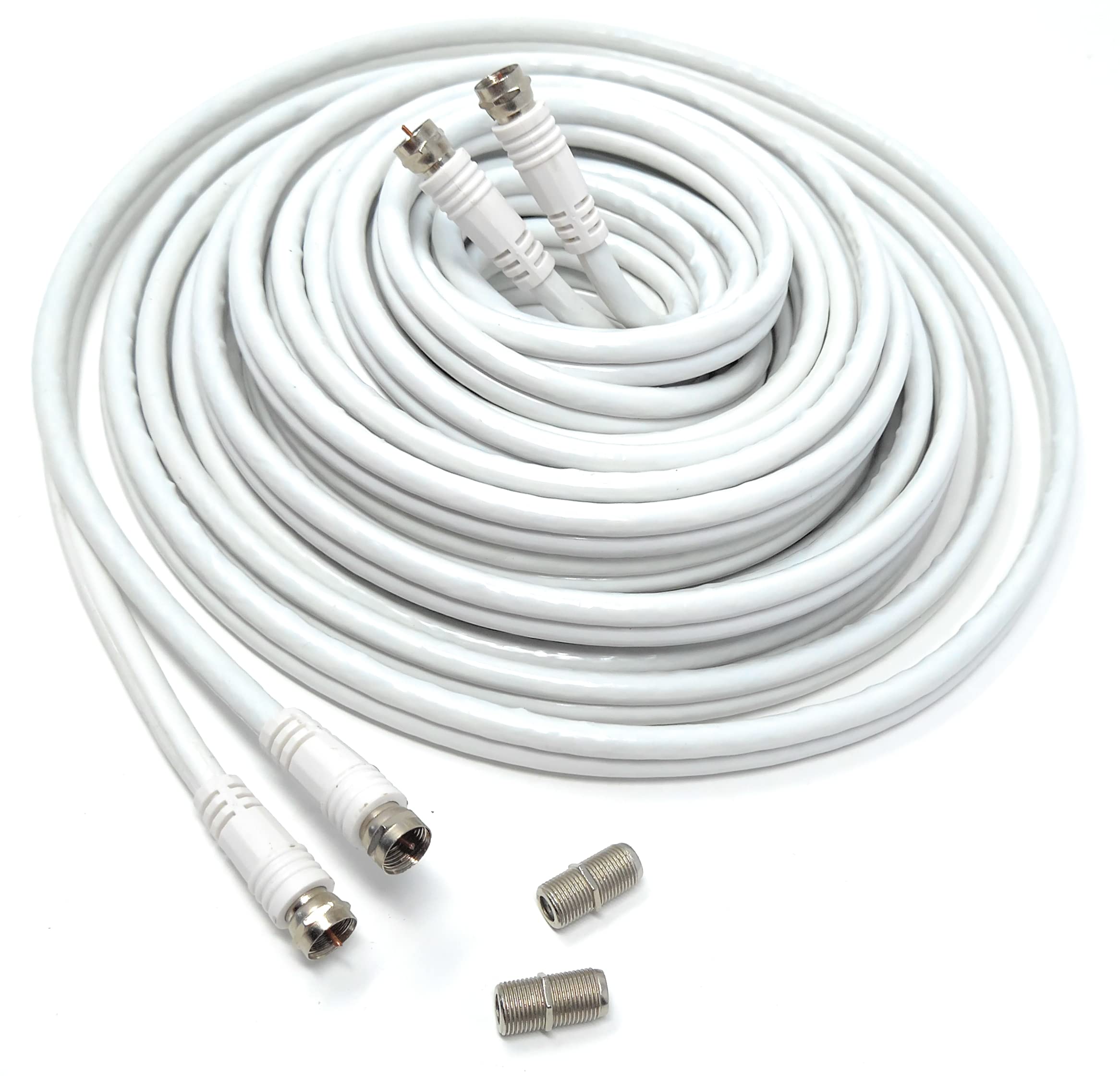 DRUT Twin Shotgun Satellite Moulded F-Type Plug to Socket RG6 Coaxial Extension Antenna Cable Lead With F-Type Couplers