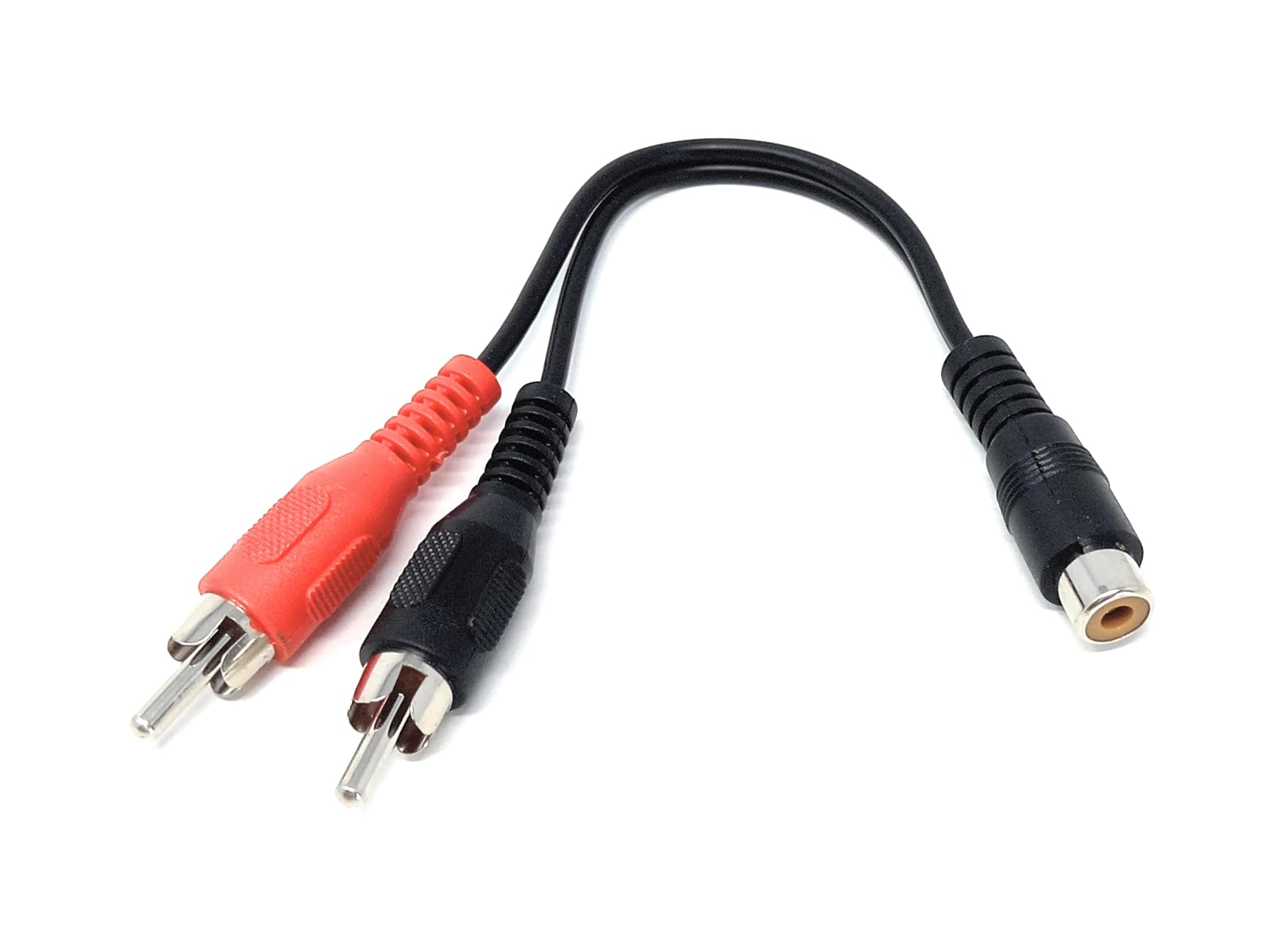 DRUT Single RCA Socket to 2 x RCA Phono Plugs Splitter Converter Audio Cable Adapter, (1 Female to 2 x Male)