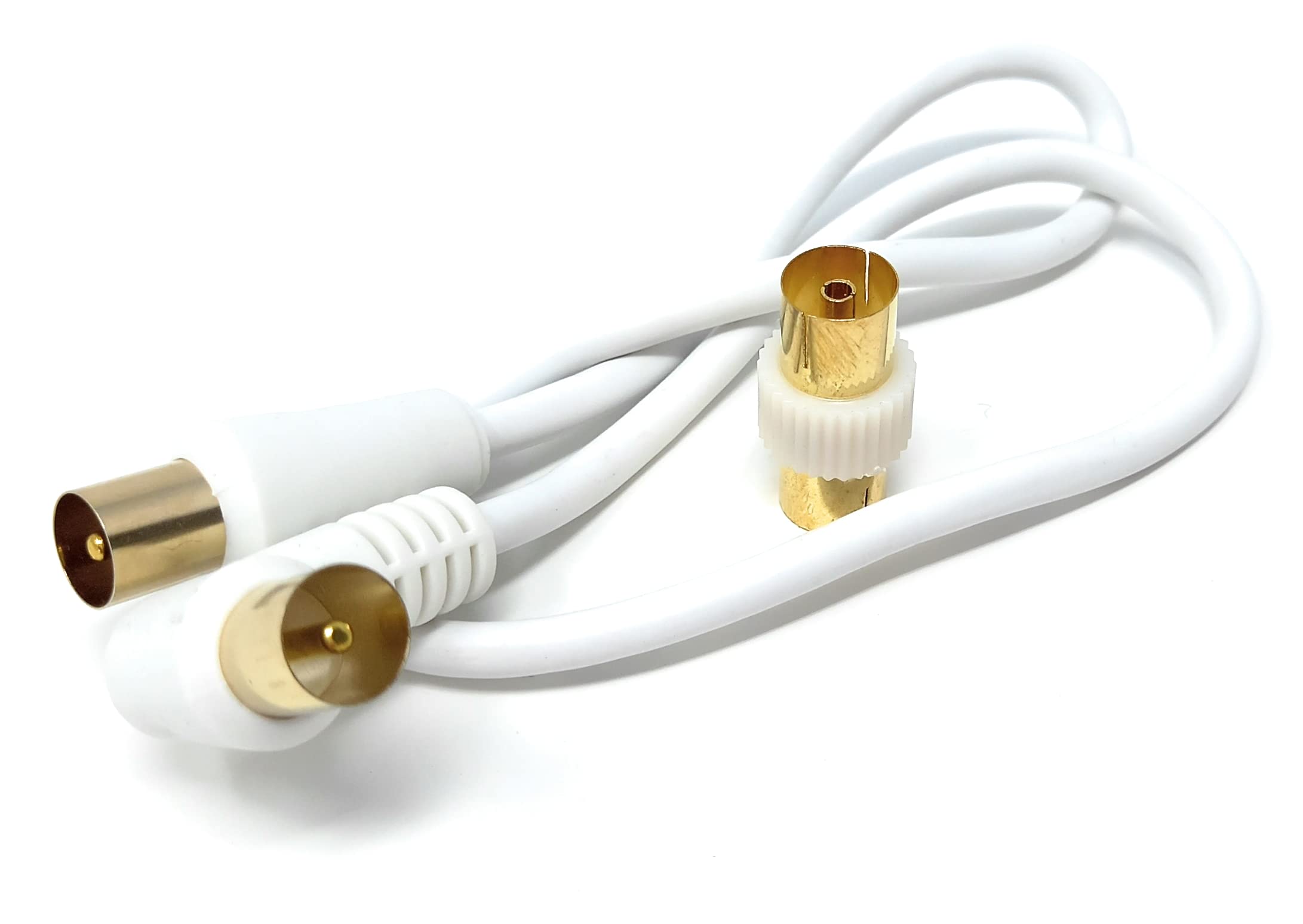 DRUT TV RF Right Angle Male to Male Aerial Antenna Coaxial Cable With Female to Female Coupler Gold Connectors 75 ohm, 3C2V