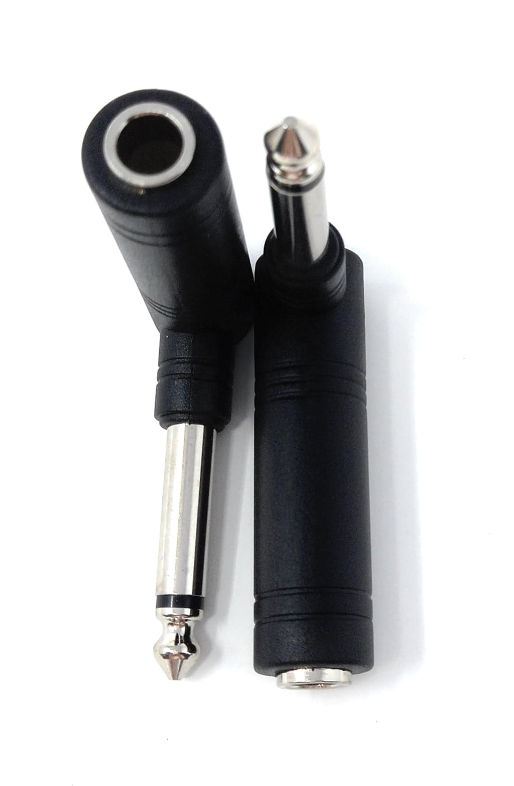 DRUT 2pcs 6.35mm Mono Right Angled Jack Plug To 6.35mm Mono Jack Socket Male to Female Cable Adapter (Silver)