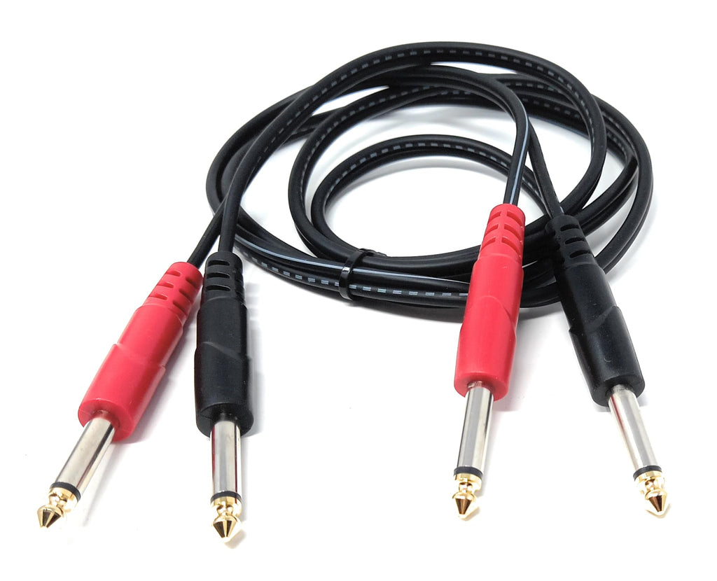 DRUT 2x 6.35mm (1/4") Mono Jack to 2x 6.35mm Mono TS Jack Audio Cable – Twin Signal Patch Lead for Mixers, Controllers, DJ & Audio Equipment, Gold Ends