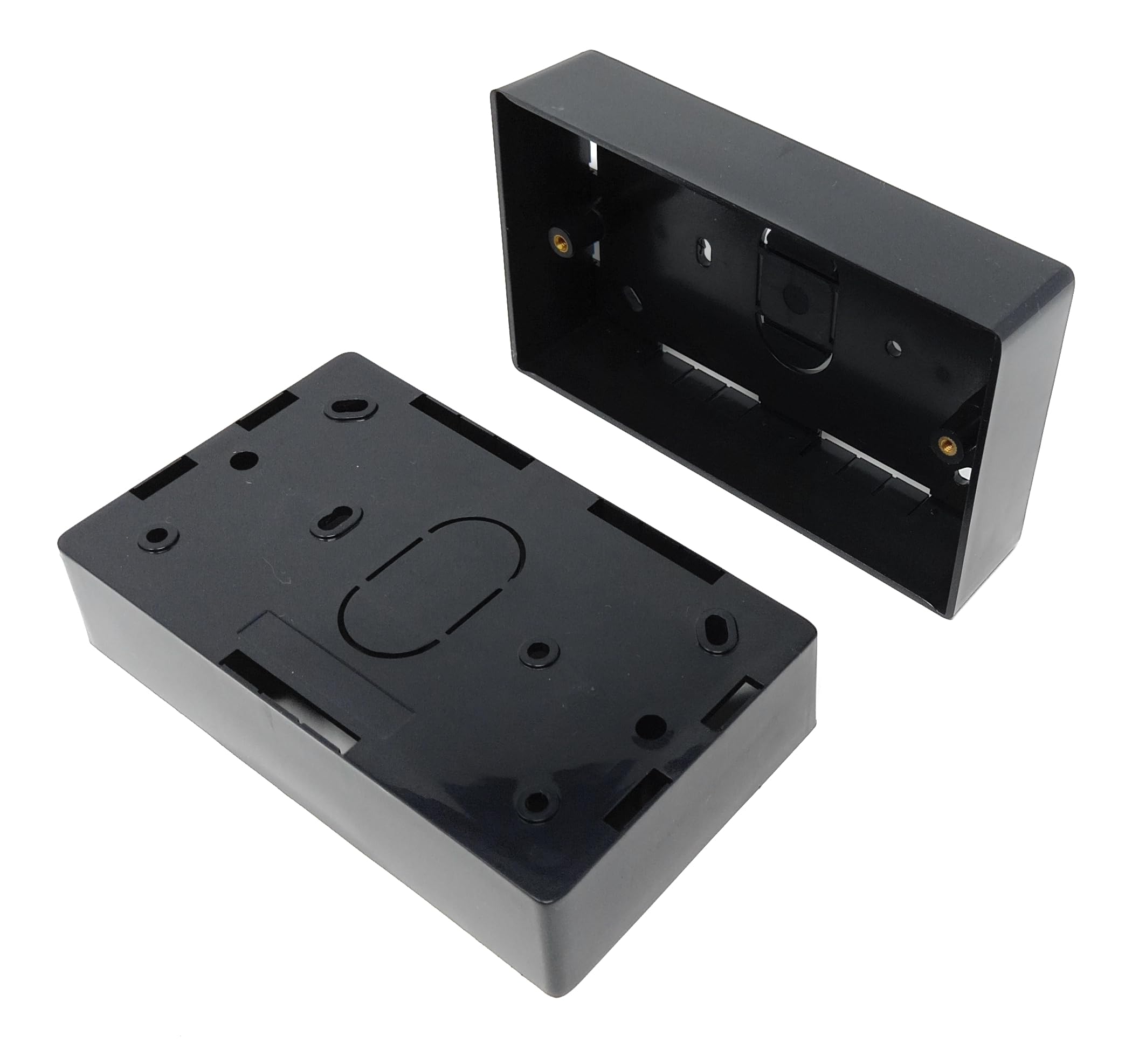 2 Gang Surface Mount Back Box Pattress, Black, 147mm x 86mm x 32mm Durable Electrical & Network Faceplate Mounting Solution