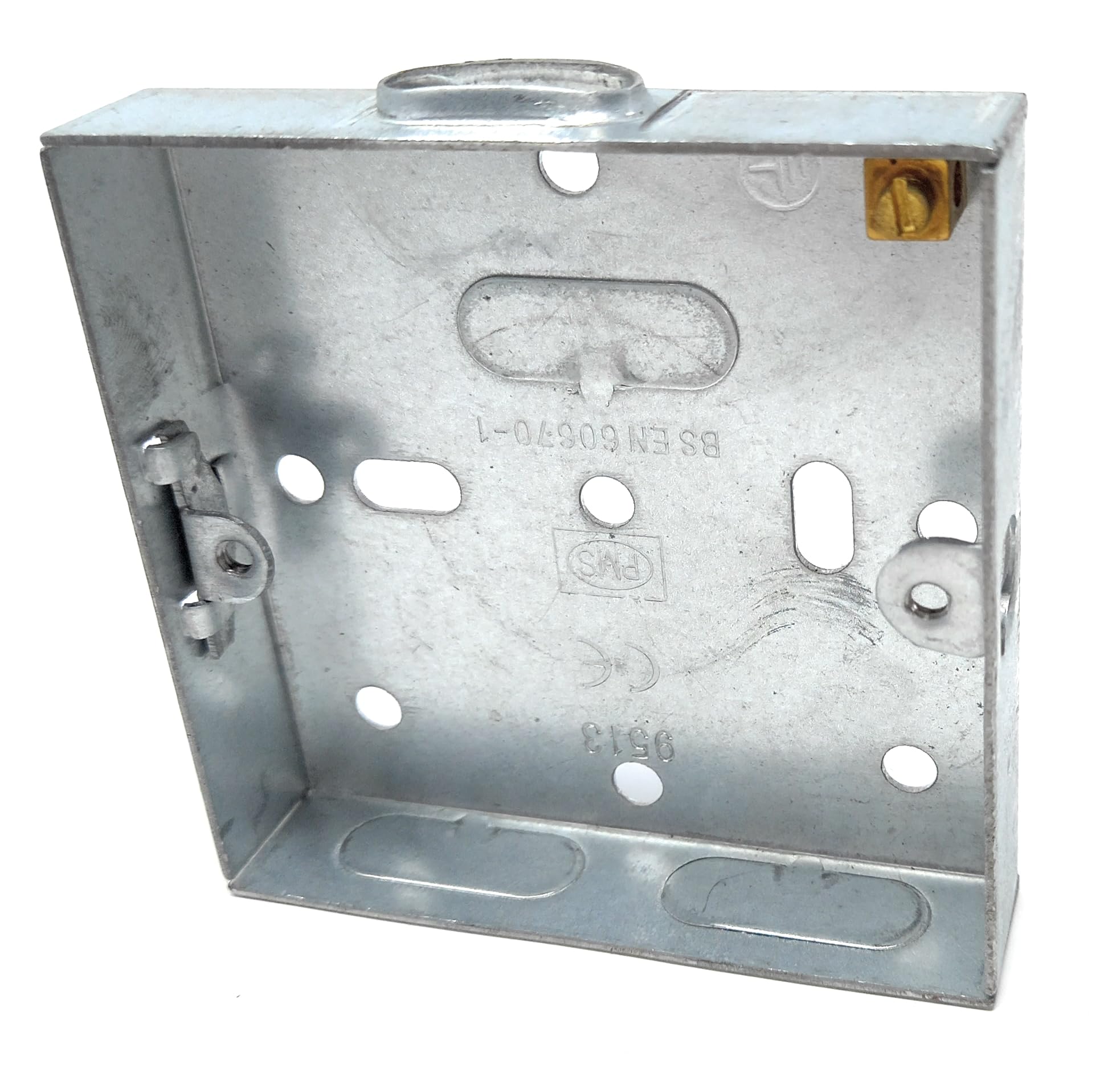1 Gang 16mm Metal Pattress Box – Surface Mount with Earth Terminals for Electrical Faceplates