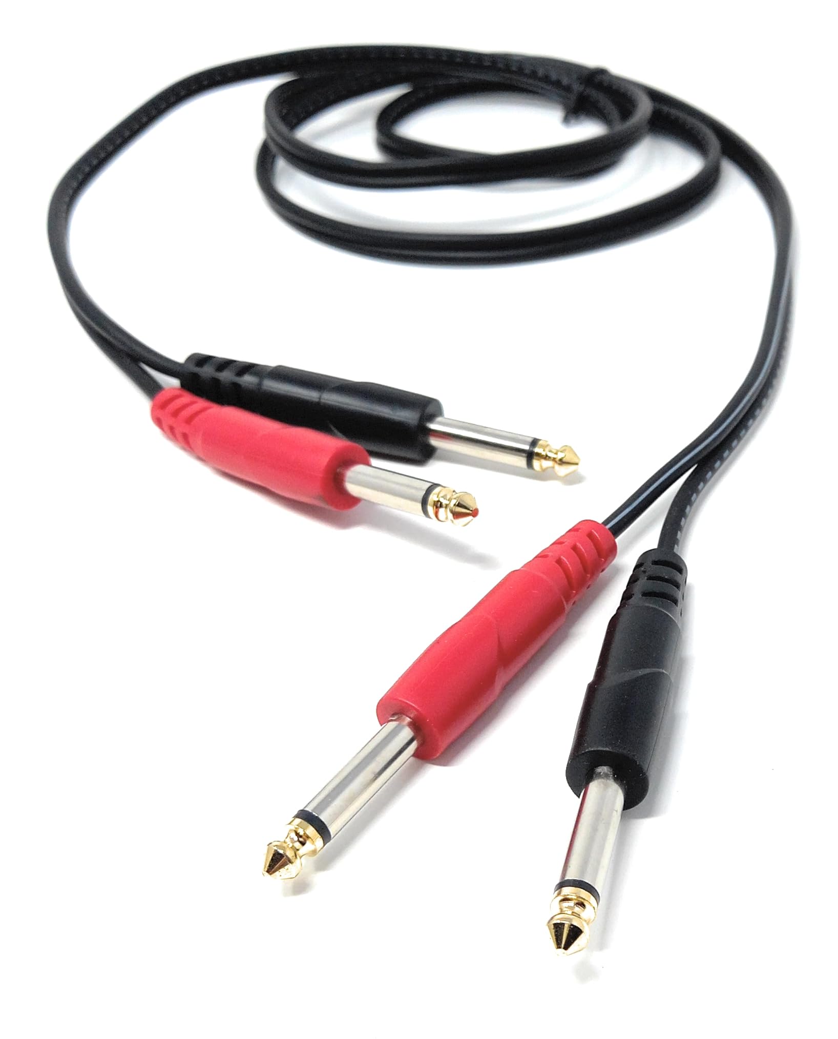 DRUT 2x 6.35mm (1/4") Mono Jack to 2x 6.35mm Mono TS Jack Audio Cable – Twin Signal Patch Lead for Mixers, Controllers, DJ & Audio Equipment, Gold Ends
