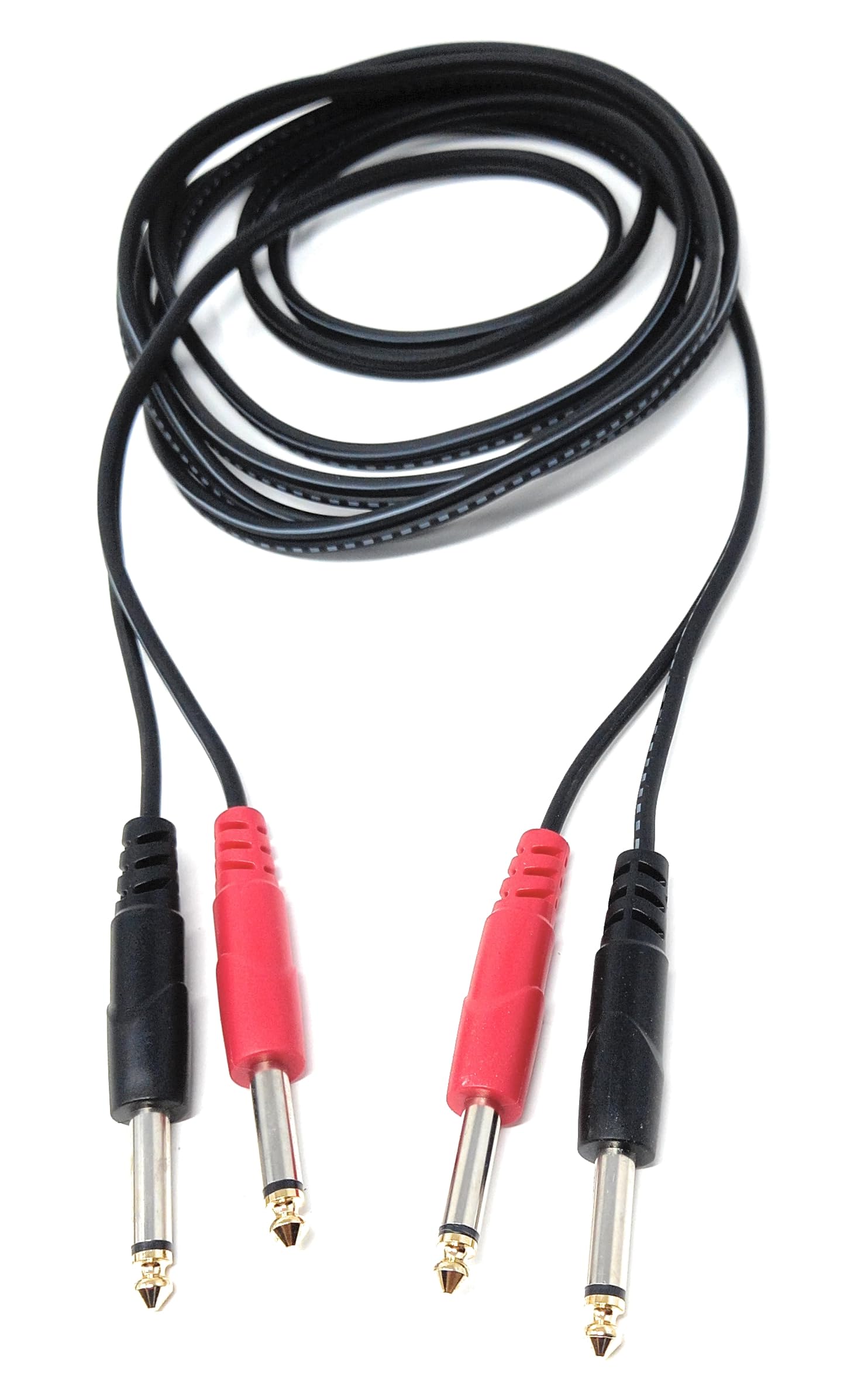 DRUT 2x 6.35mm (1/4") Mono Jack to 2x 6.35mm Mono TS Jack Audio Cable – Twin Signal Patch Lead for Mixers, Controllers, DJ & Audio Equipment, Gold Ends