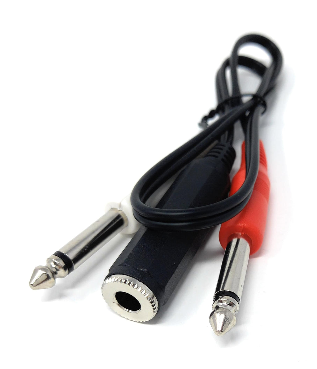 6.35mm Stereo Socket to Twin 6.35mm Mono Jack Plugs, Audio Lead Cable