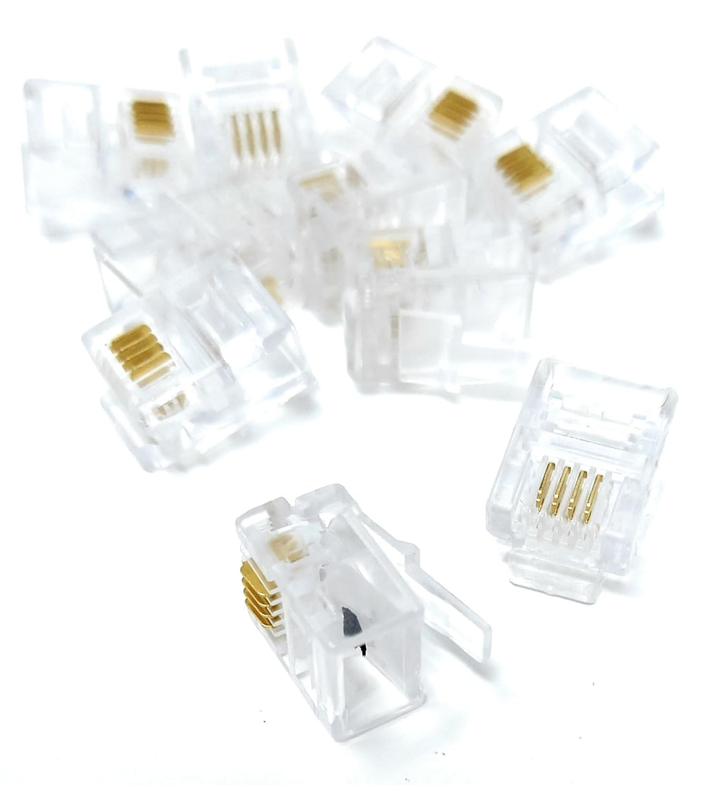 DRUT 10pcs. RJ11 6P4C Crimps Ends 4 pins Plugs for Crimping ADSL DSL Broadband Telephone Cables Leads