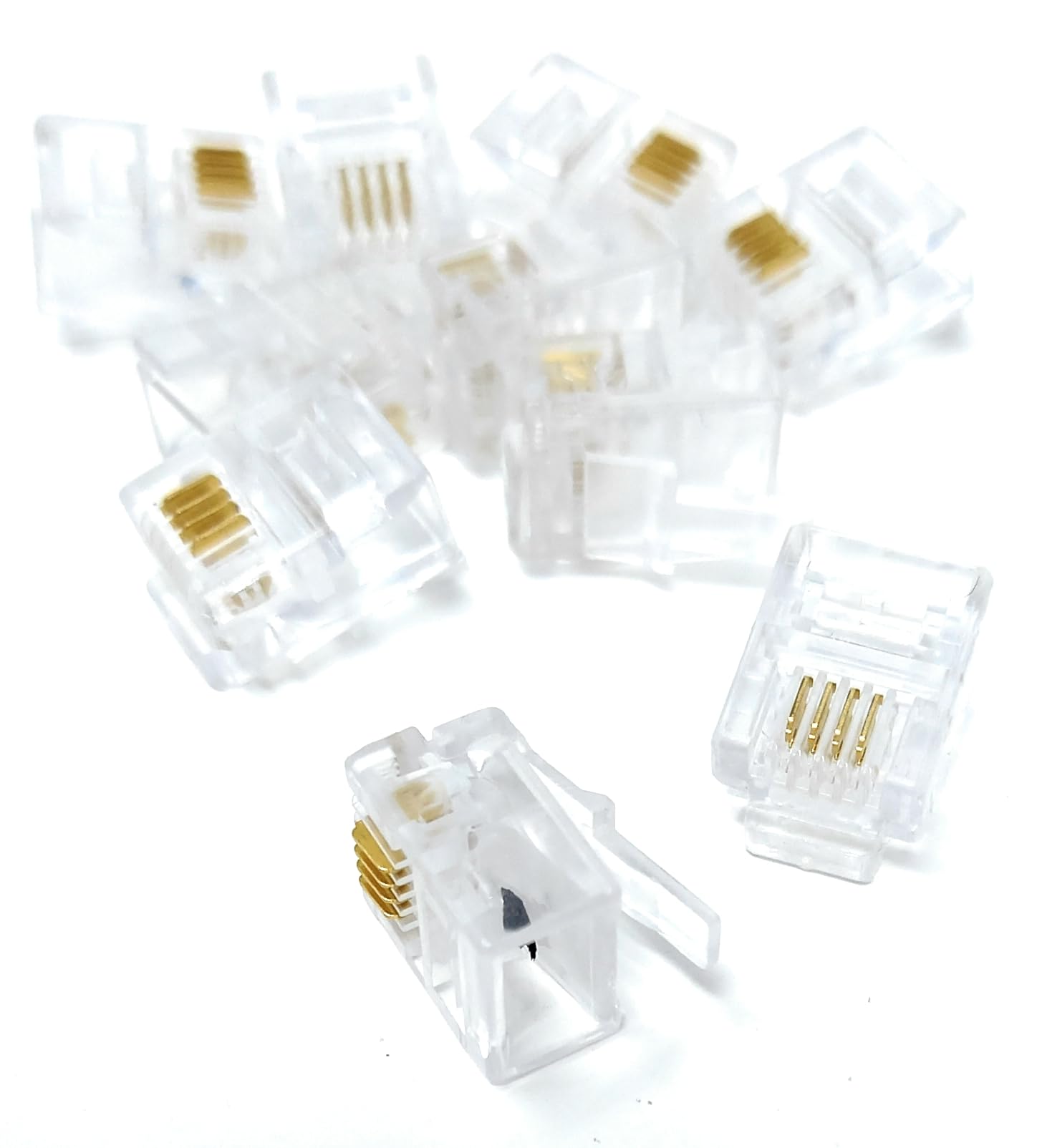 DRUT 10pcs. RJ11 6P4C Crimps Ends 4 pins Plugs for Crimping ADSL DSL Broadband Telephone Cables Leads