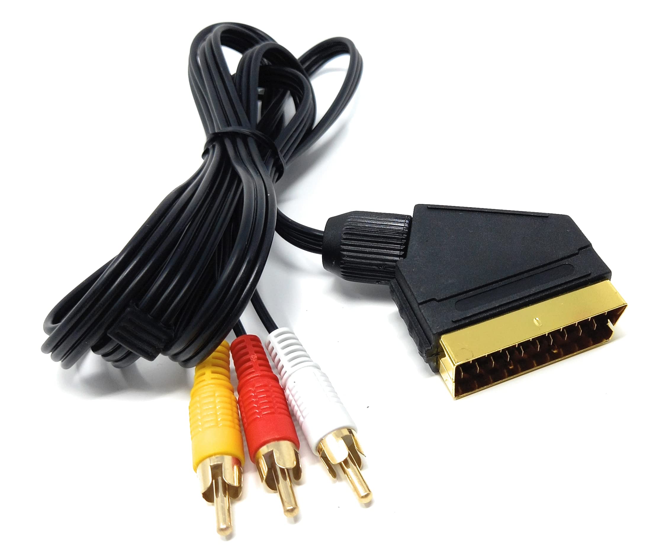 DRUT 1.5M SCART to 3 RCA Male Cable Audio Video AV Adapter Cable Composite AV Connector Audio/Video Converter for TV DVD VCRs Game Console