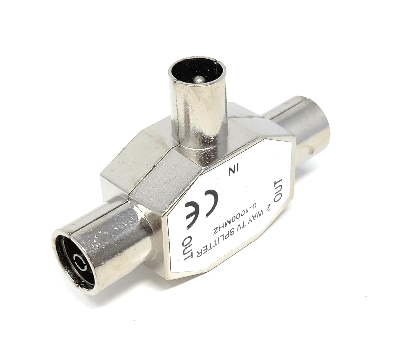 DRUT 2 Port TV RF Coax T Splitter, 1 Male to 2 Female Aerial Adapter, Metal Coaxial Signal Splitter 0–1000MHz for TV, Freeview, Antenna, Satellite & Radio Connection