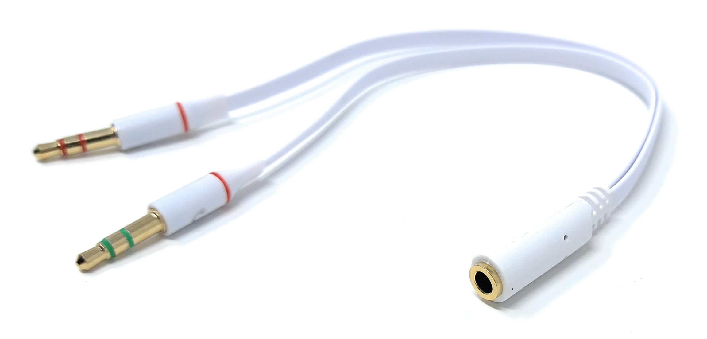 DRUT 1pcs 4 Pole 3.5mm Socket to 2x 3.5mm Plugs Headset with Microphone Converter Cable Adapter (White)
