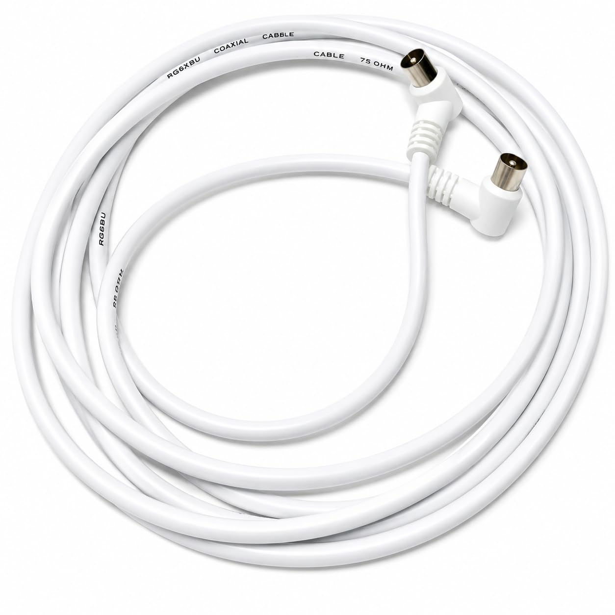 DRUT TV RF Right Angle 90' Male Plug to Male Plug Coaxial TV Freeview Cable Lead 75 Ohm