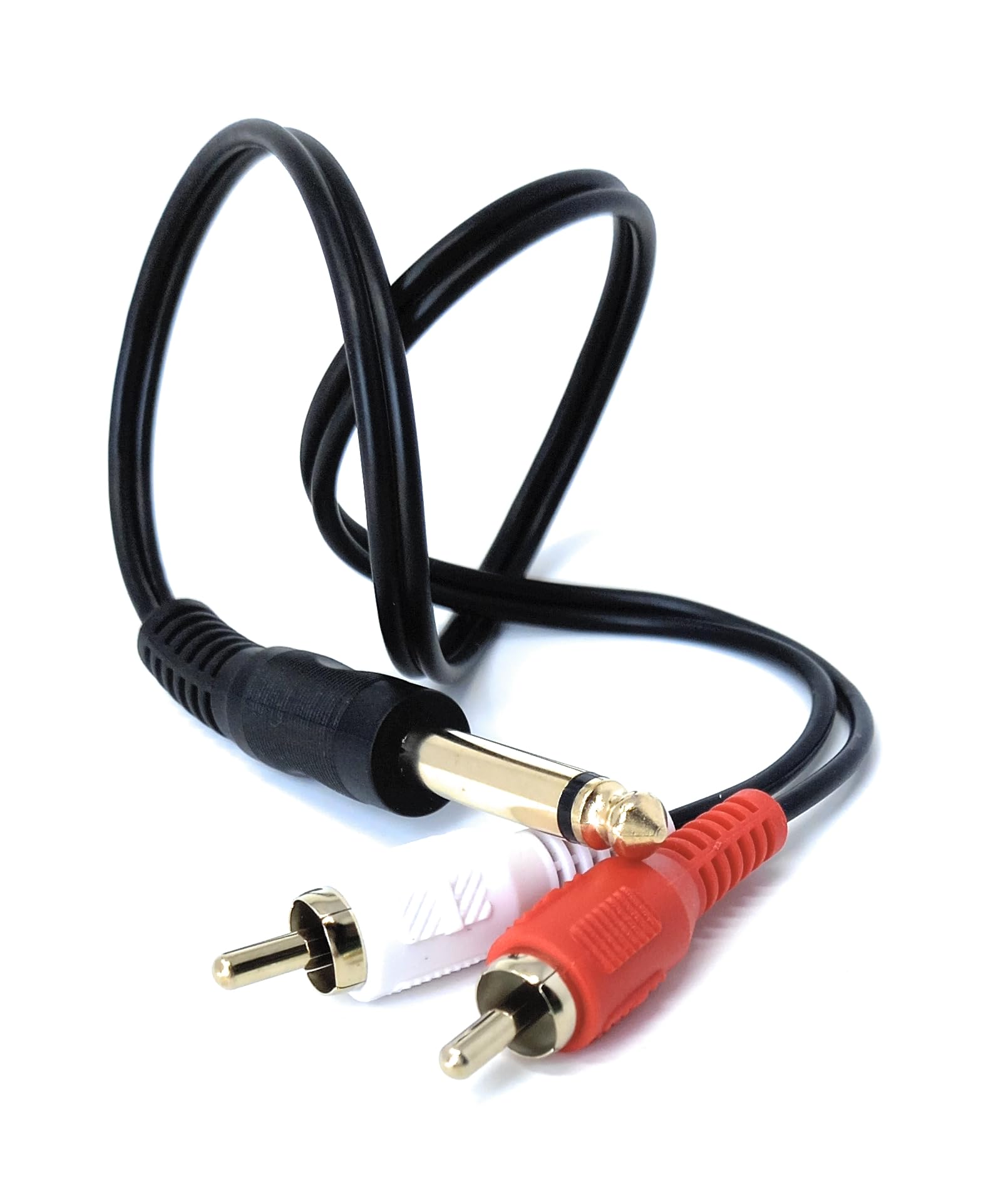 DRUT 6.35mm Mono Jack Plug to 2 x RCA Phono Plugs Screened Audio Cable Adapter Gold Contacts OFC