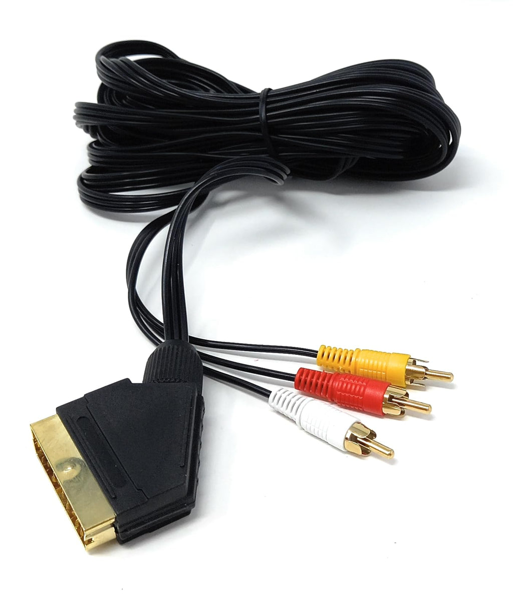 DRUT 5M SCART to 3 Triple RCA Male Cable – Audio Video AV Adapter Composite Connector for TV, DVD, VCR, Game Console – SCART to AV Converter Cable