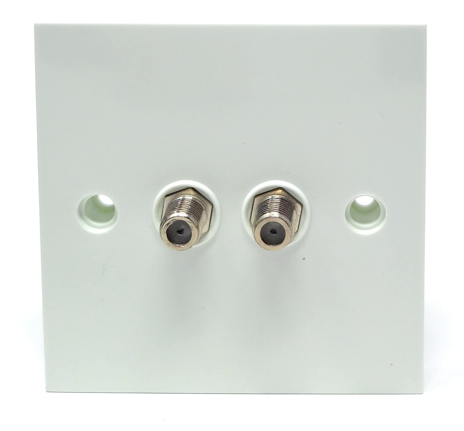 Twin Satellite, TV Outlet F-Type Male Screw Socket Connector, Wall Plate Faceplate, UK Standard, Single Gang, White