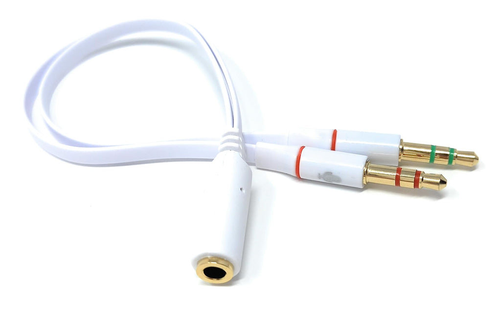 DRUT 1pcs 4 Pole 3.5mm Socket to 2x 3.5mm Plugs Headset with Microphone Converter Cable Adapter (White)