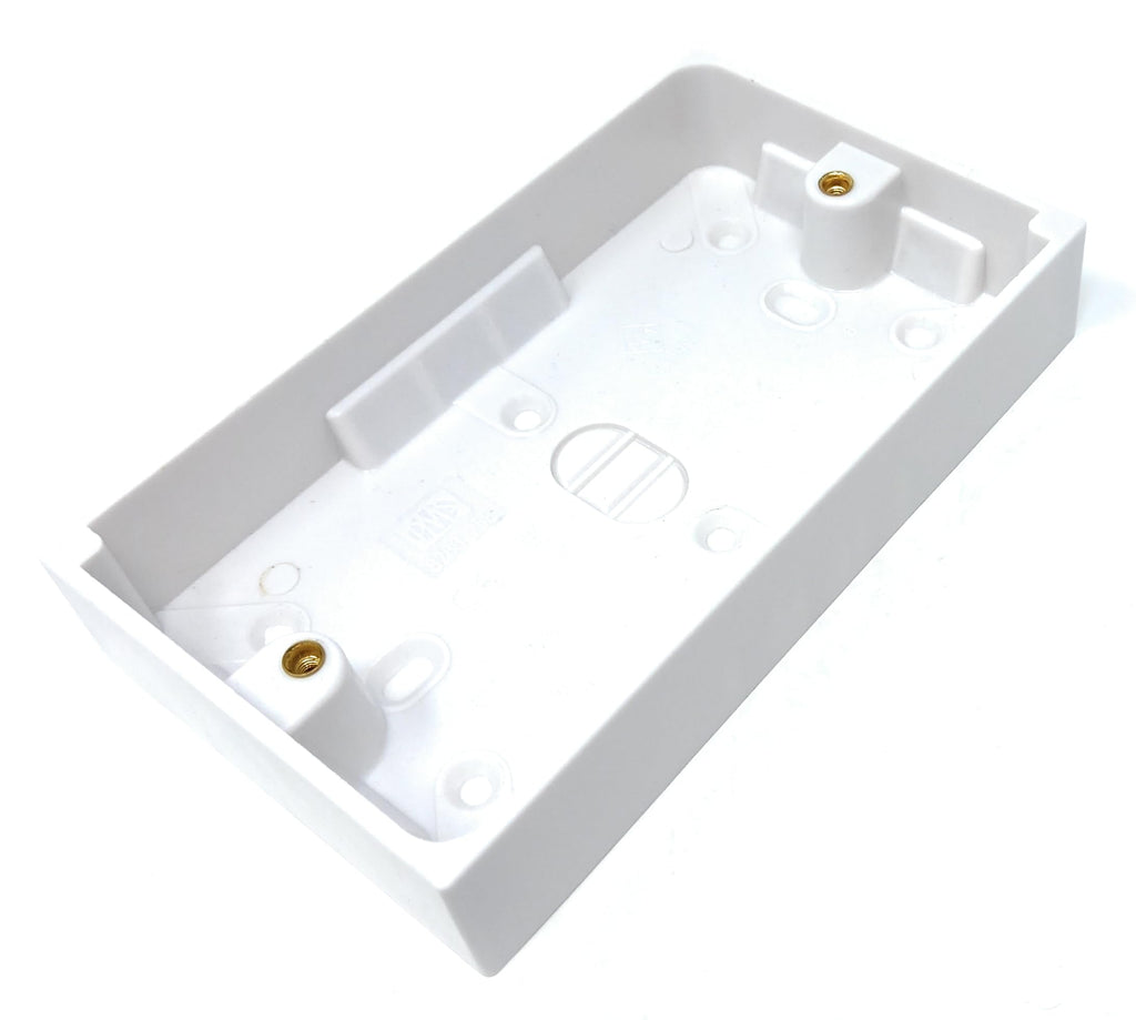 2 Gang Surface Mount Back Box Pattress Box, 145mm x 86mm x 25mm, White