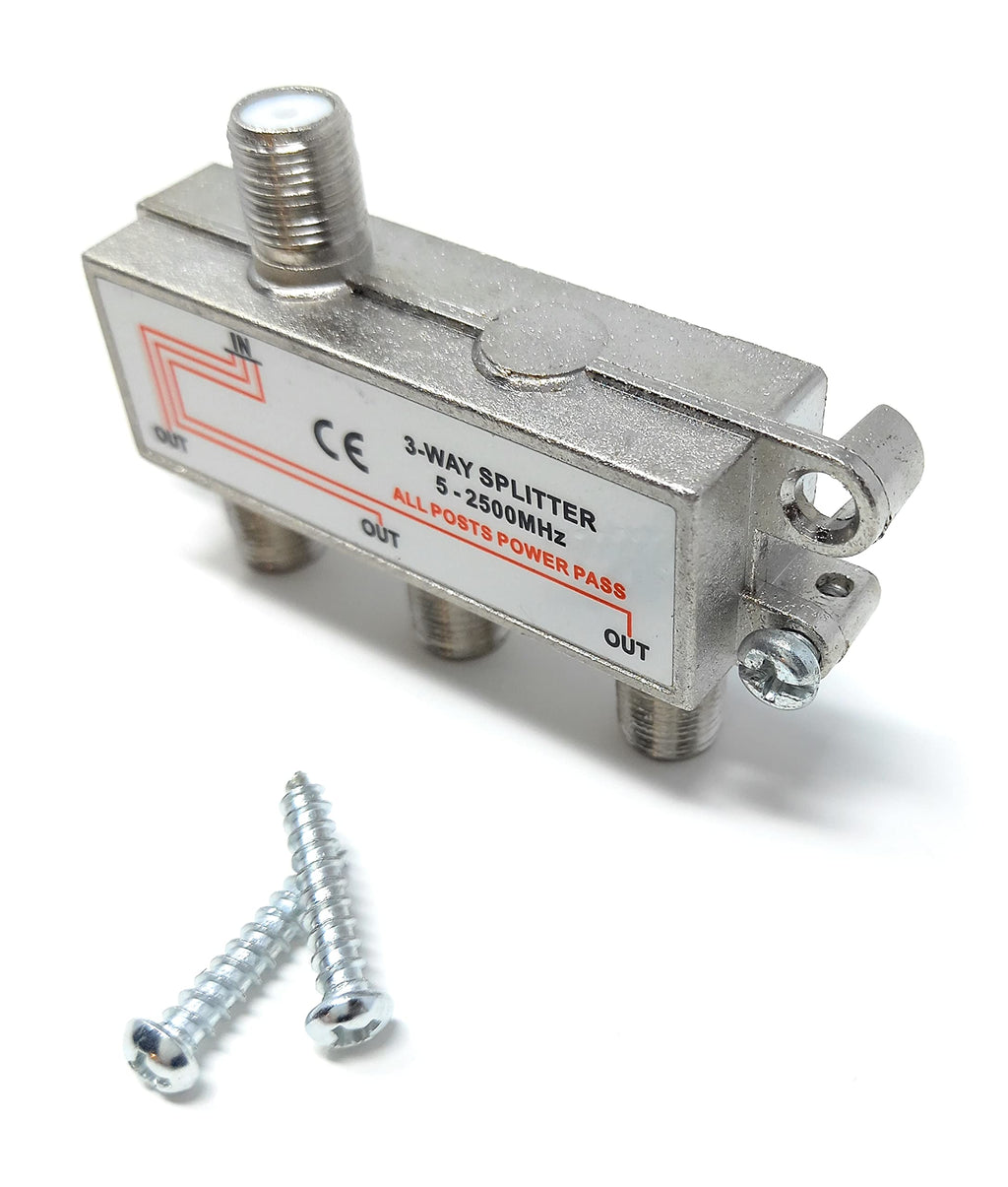 TV Splitter F-Type Screw-on Connectors RF Coaxial Cable Adapter, Passive Wideband Signal, 5-2500Mhz