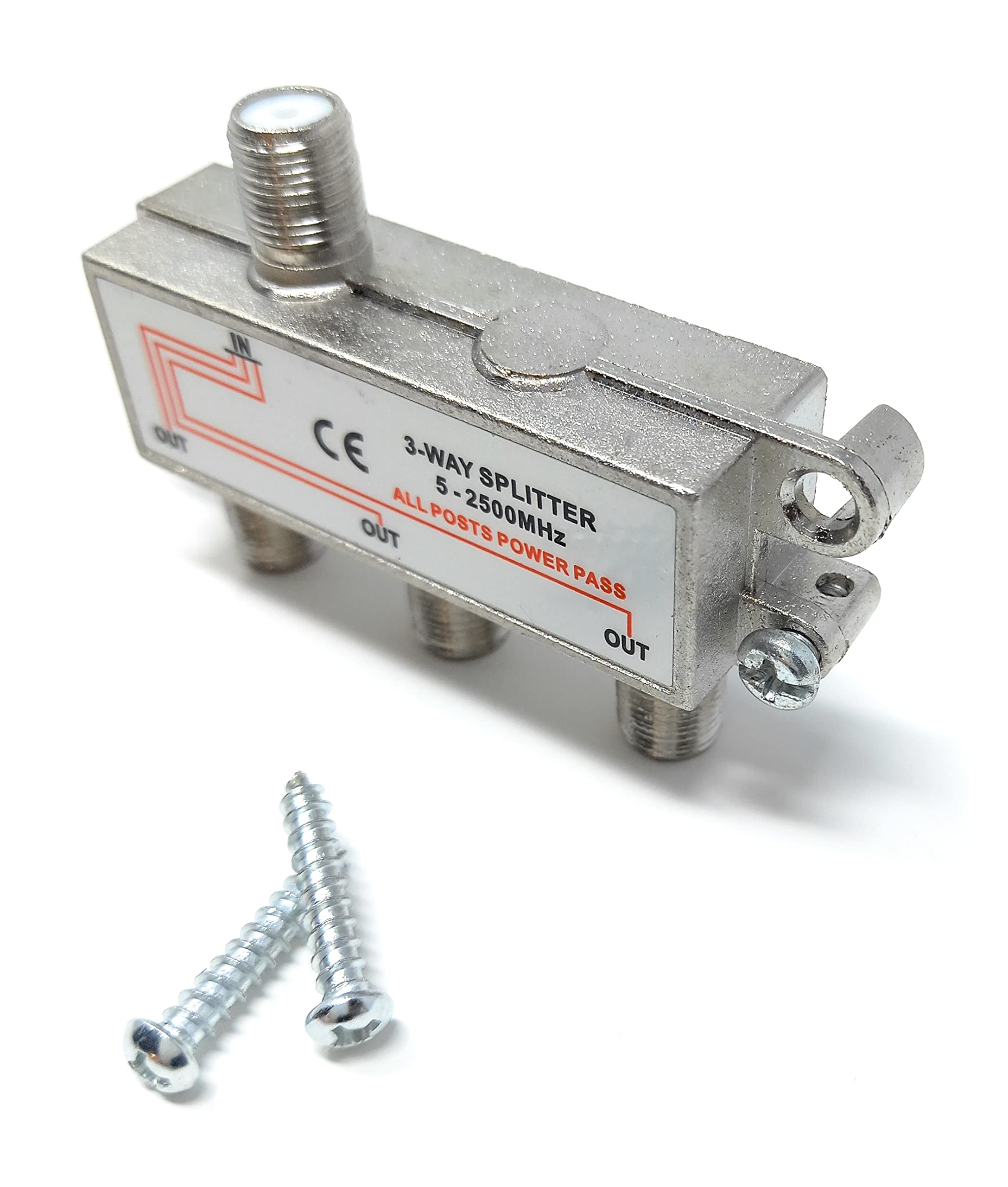 TV Splitter F-Type Screw-on Connectors RF Coaxial Cable Adapter, Passive Wideband Signal, 5-2500Mhz