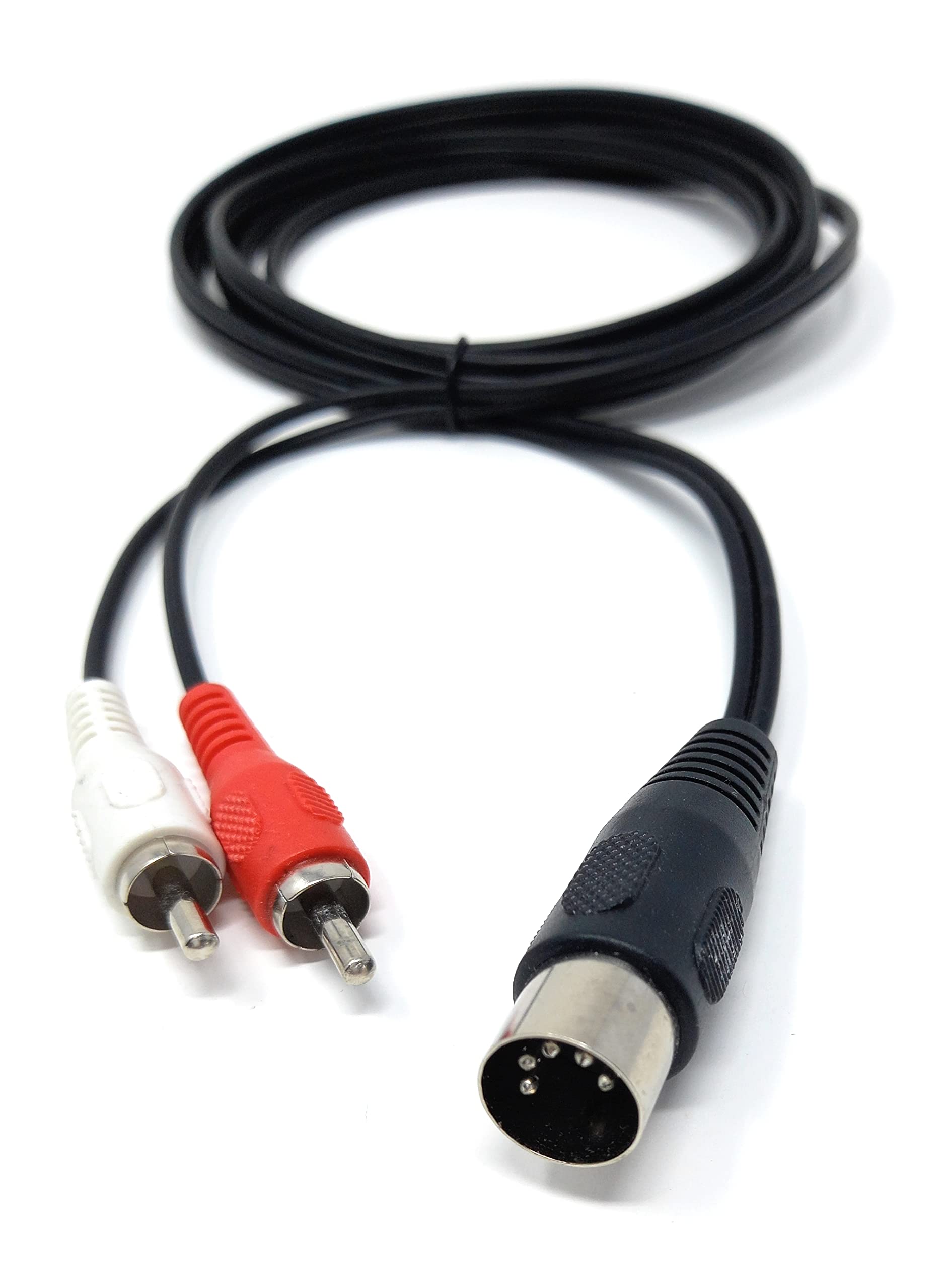 DRUT 5 Pin Midi Male Din Plug to 2 x RCA Phono Male Plugs Audio Cable (wired 3+5) to 2 x RCA plugs
