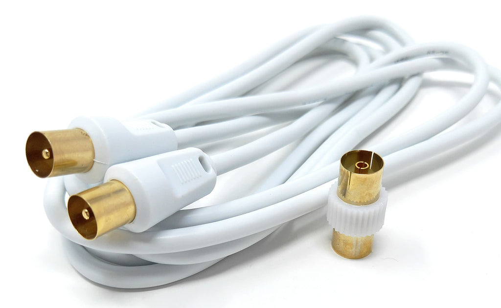 DRUT TV RF Male to Male Aerial Antenna Coaxial Cable With Female to Female Coupler, Gold Connectors 75 ohm, 3C2V