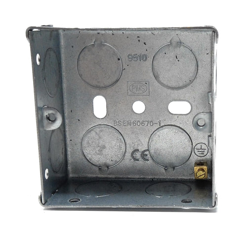 1 Gang Metal Surface Mount Back Box, 37mm Deep Pattress with Earth Terminals for Secure Electrical Installations