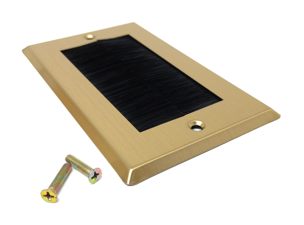 Dual Gang Brush Wall Outlet Cable Entry Plate, Tidy Mount AV Wire Pass-Through Faceplate, Brass Black (Screws Included)