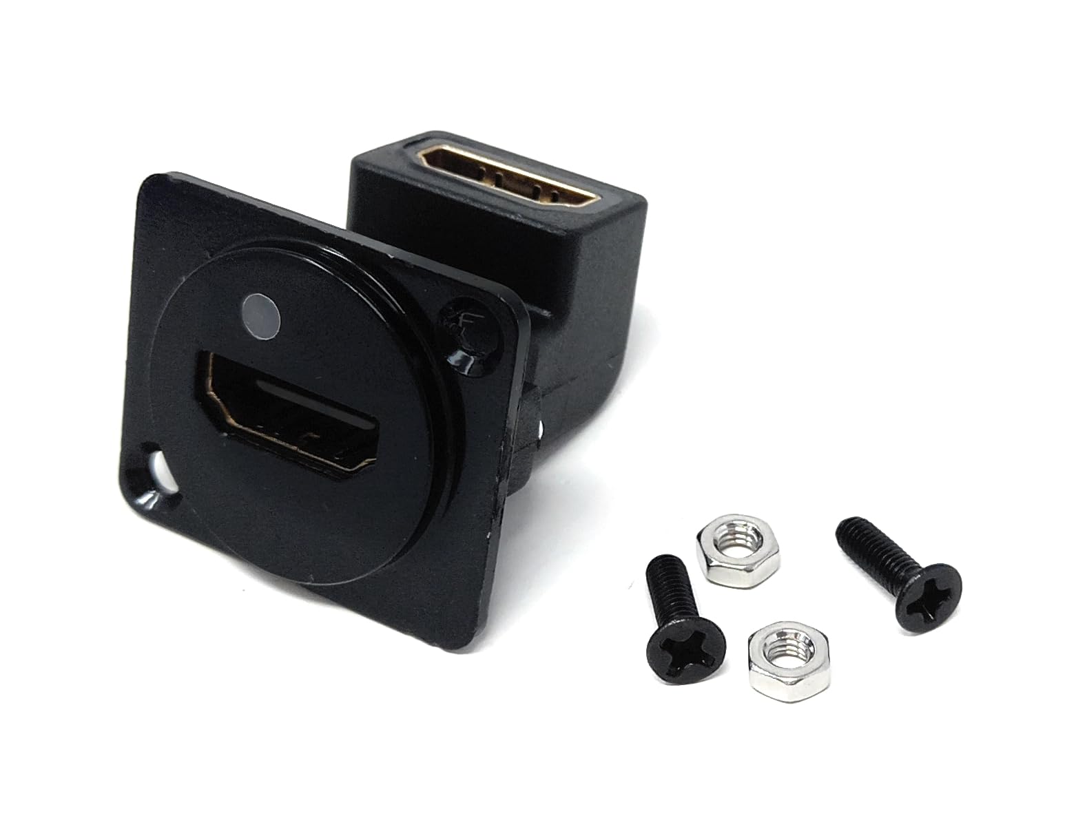 DRUT HDMI 2.0 D-Series Panel Mount Adapter – 4K Female to Female Feed-Through Connector, 90° Angled for Wall Plates, Racks, and Device Panels
