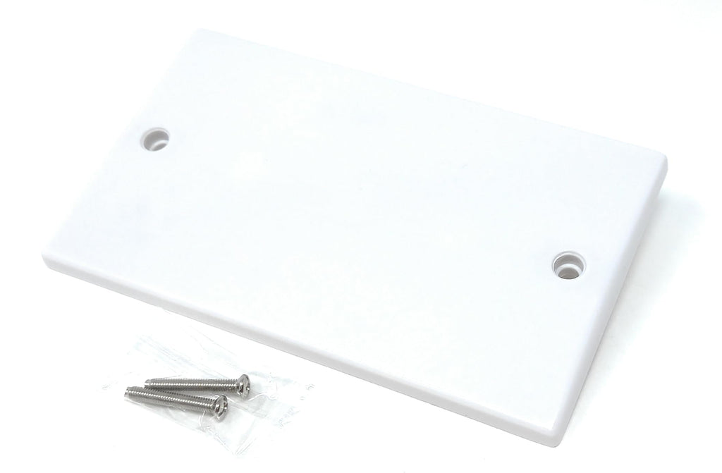 Dual, 2 Gang Blanking Plate Cover Faceplate for Electrical Sockets Back Box White, with Screws