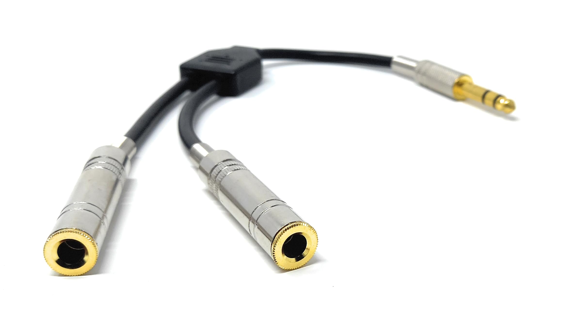Premium 1/4 Inch TRS Stereo Y-Splitter Cable – 6.35mm Male to Dual 6.35mm Female Adapter, Gold-Plated Connectors, Heavy-Duty Audio Splitter for Headphones, Amps, Mixers, and Studio Equipment