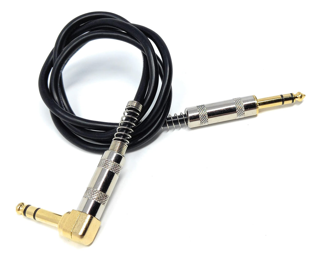 DRUT Straight 6.35mm to Right Angle Jack Stereo Audio Male to Male Plugs 3 Pole TRS Balanced Patch Cable