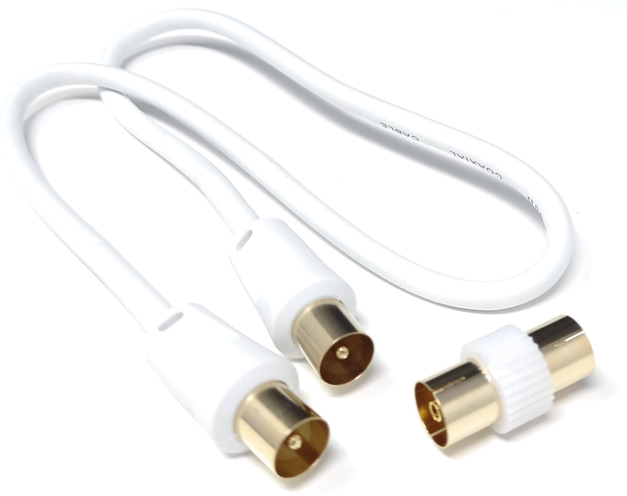 DRUT TV RF Male to Male Aerial Antenna Coaxial Cable With Female to Female Coupler, Gold Connectors 75 ohm, 3C2V