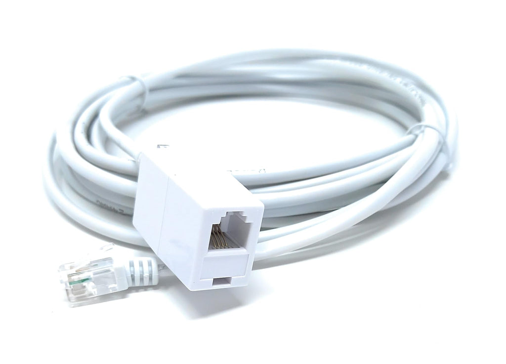 DRUT RJ11 to RJ11 ADSL 2+ Male to Male Cable with Female Coupler, BT Telephone, Broadband, Modem Extension Lead, Gold Plated Connectors