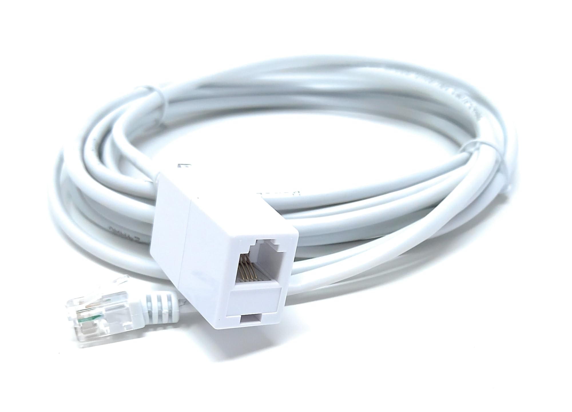DRUT RJ11 to RJ11 ADSL 2+ Male to Male Cable with Female Coupler, BT Telephone, Broadband, Modem Extension Lead, Gold Plated Connectors